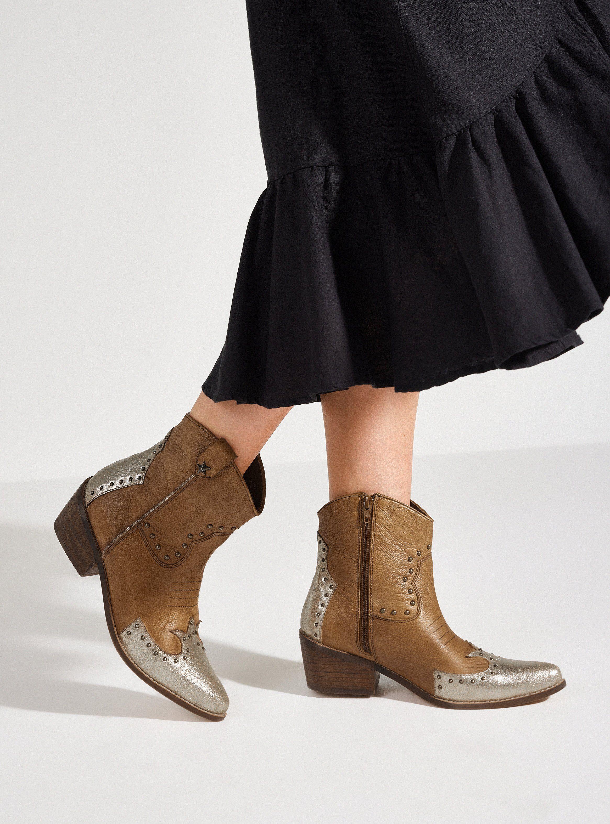 Botín Cuero Estilo Vaquero Mujer-0