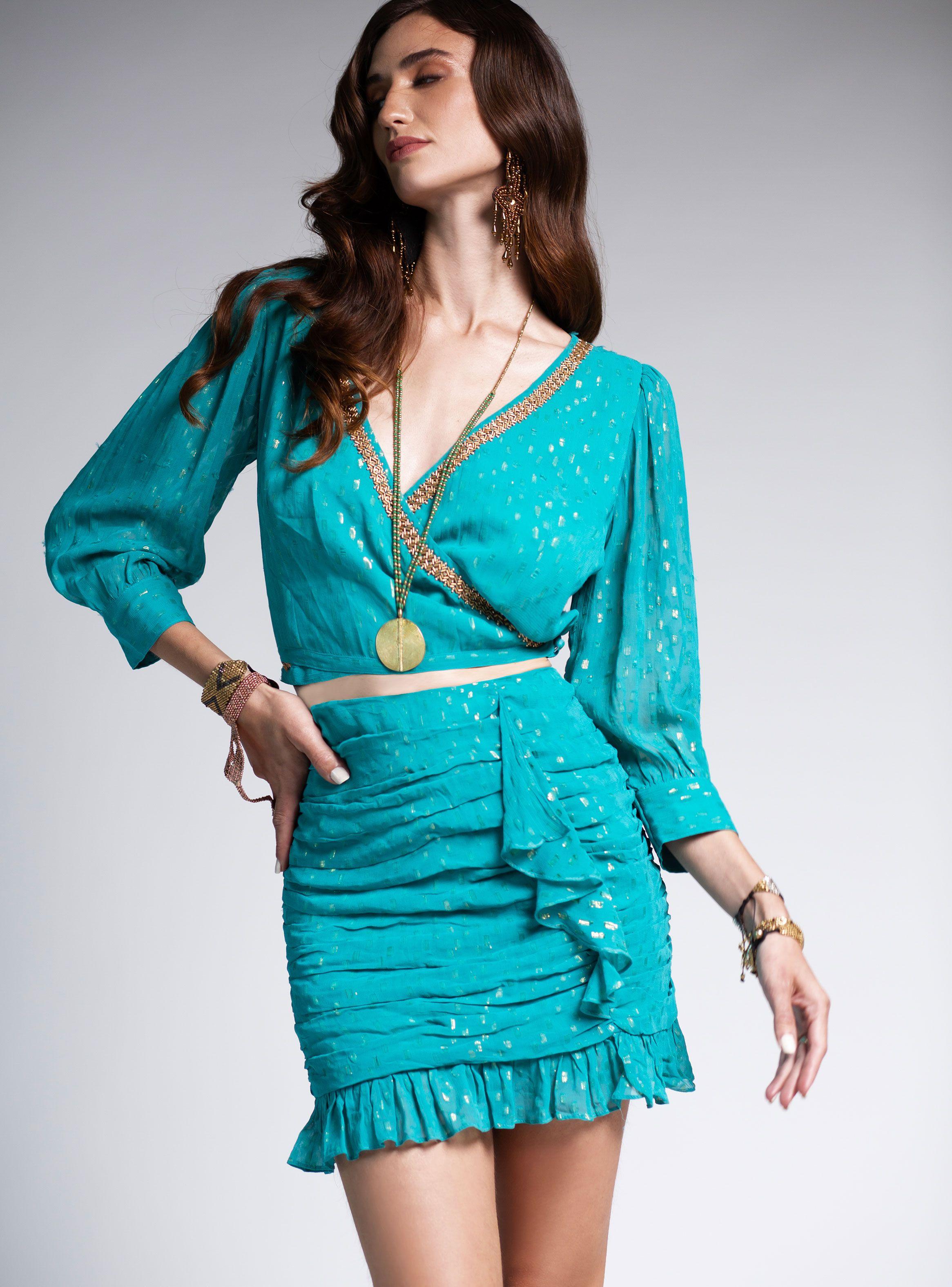 Falda Mini Jasmine Lurex Verde India Chic-3