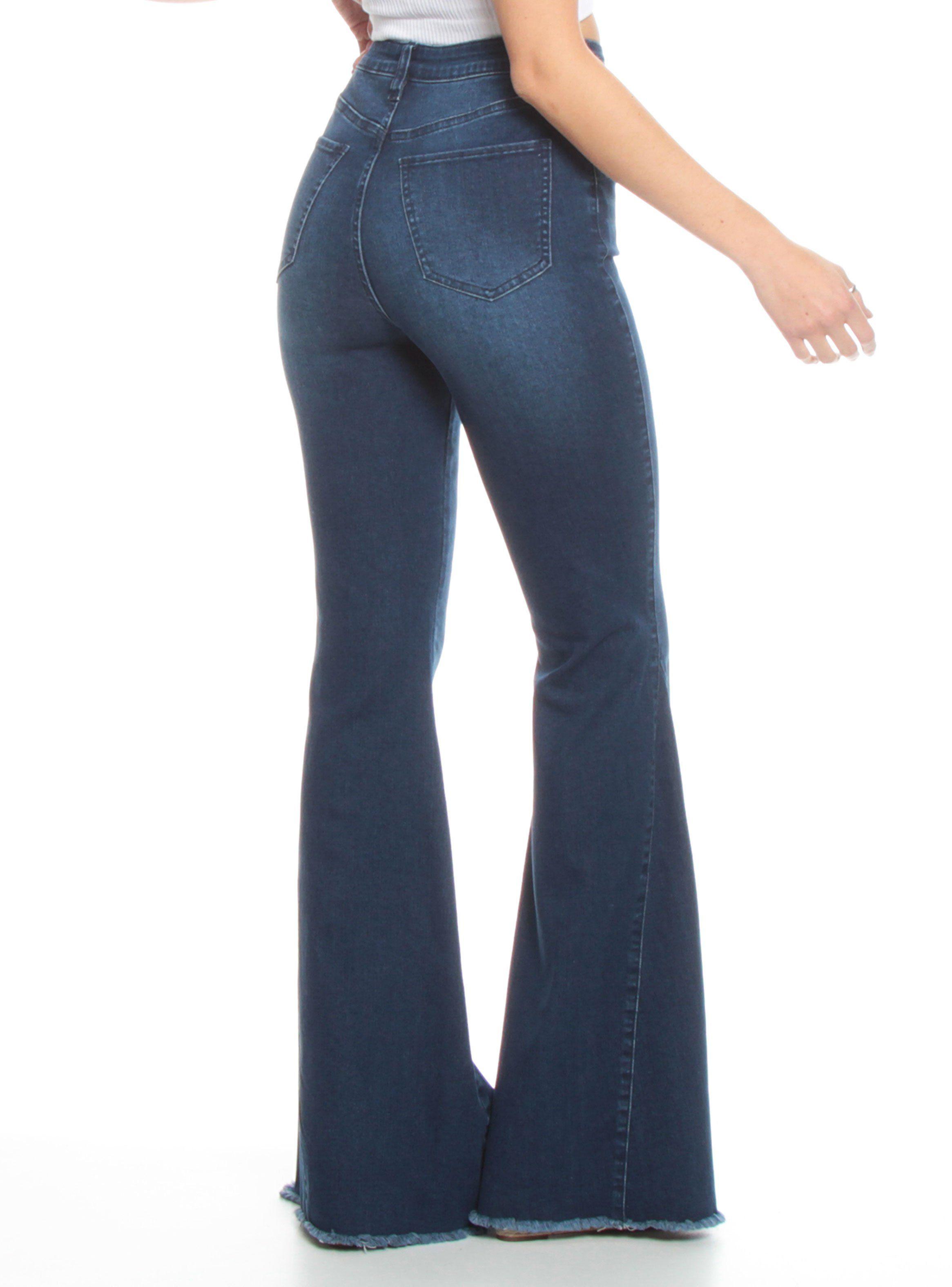 Jeans Basta Desgastada Flare Tiro Alto Pretina-1