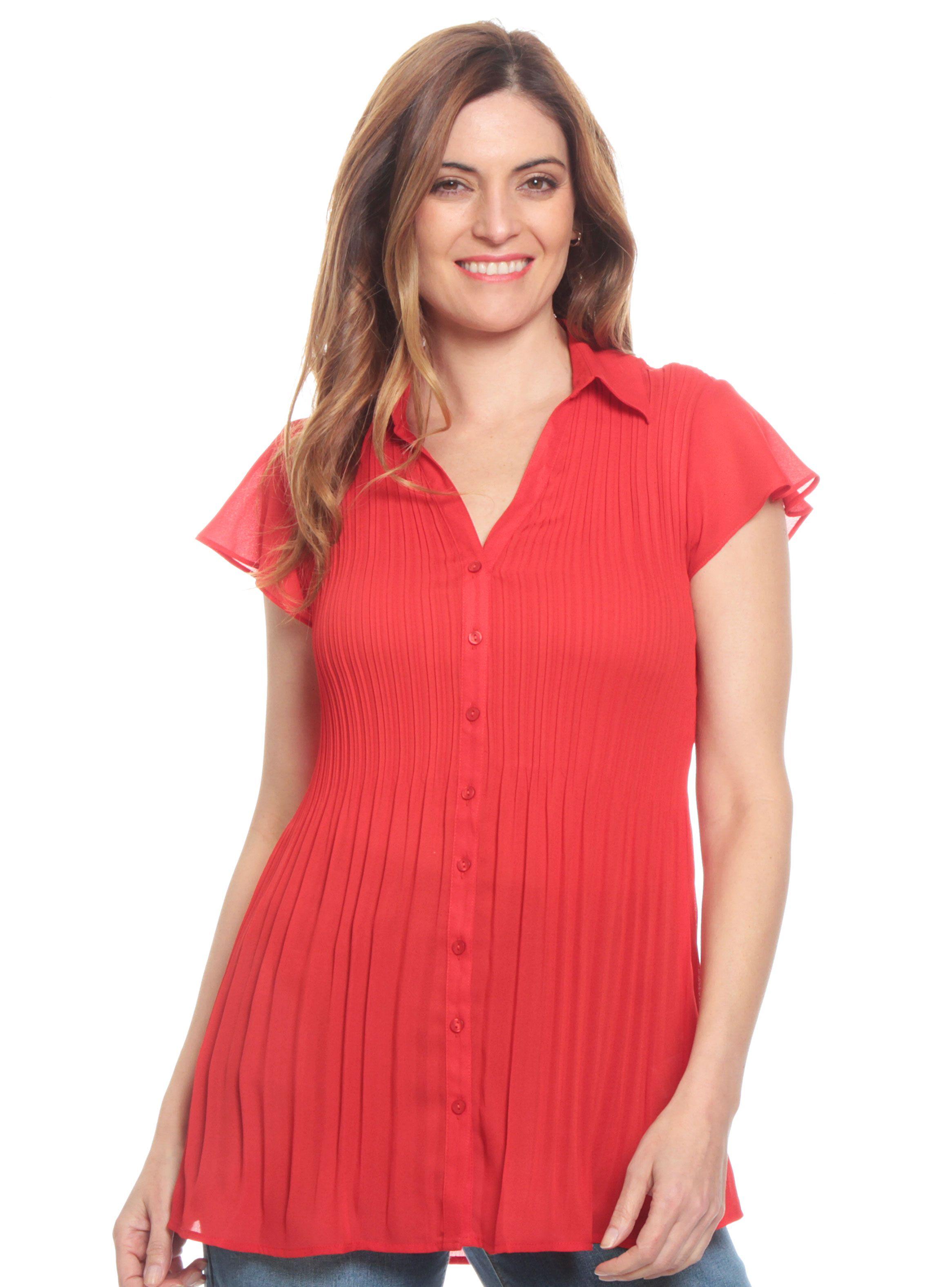 Blusa Plisada Abotonada Manga Corta 01-0