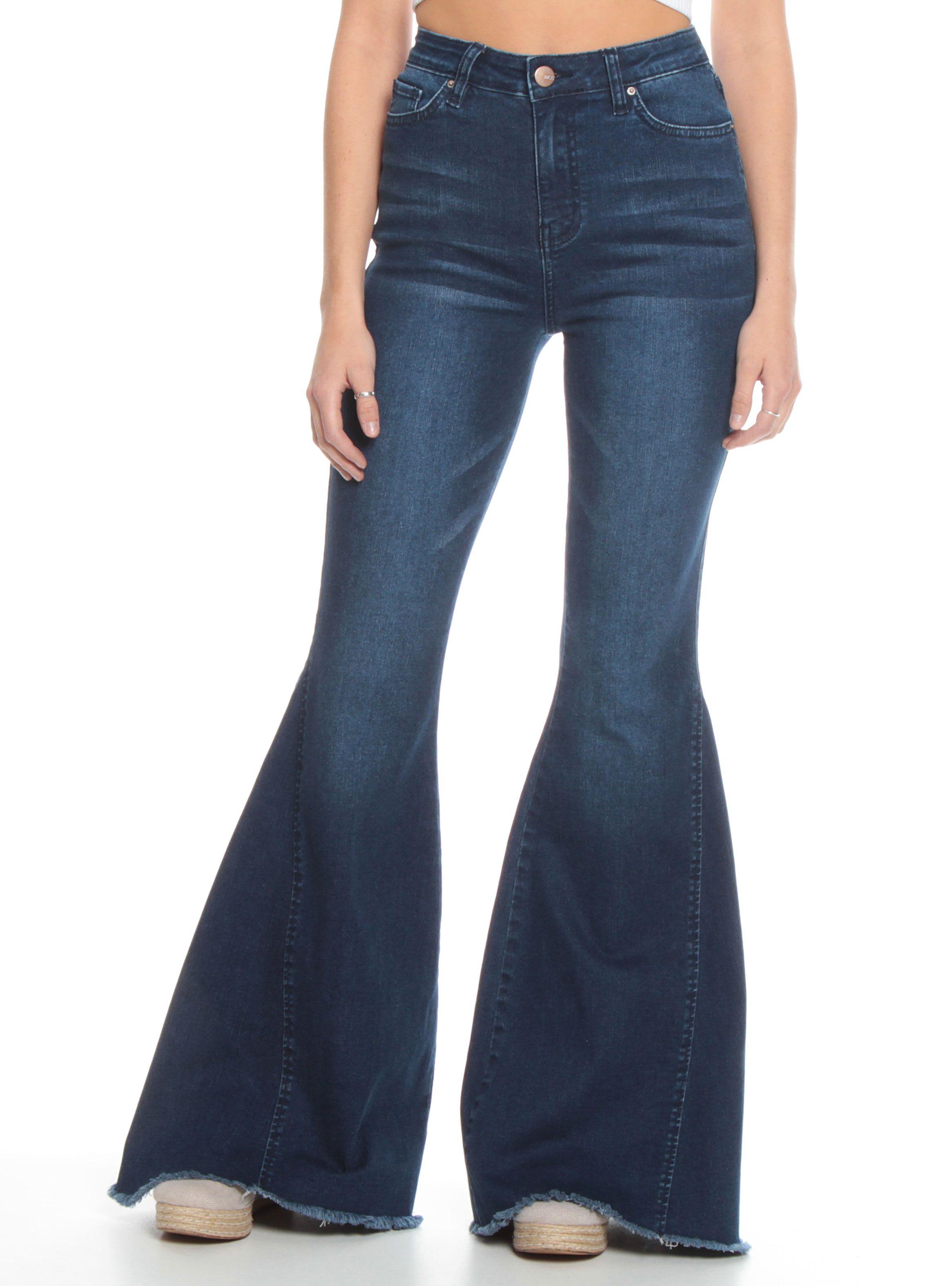 Jeans Flare Tiro Alto Pretina Basta Desgastada-0