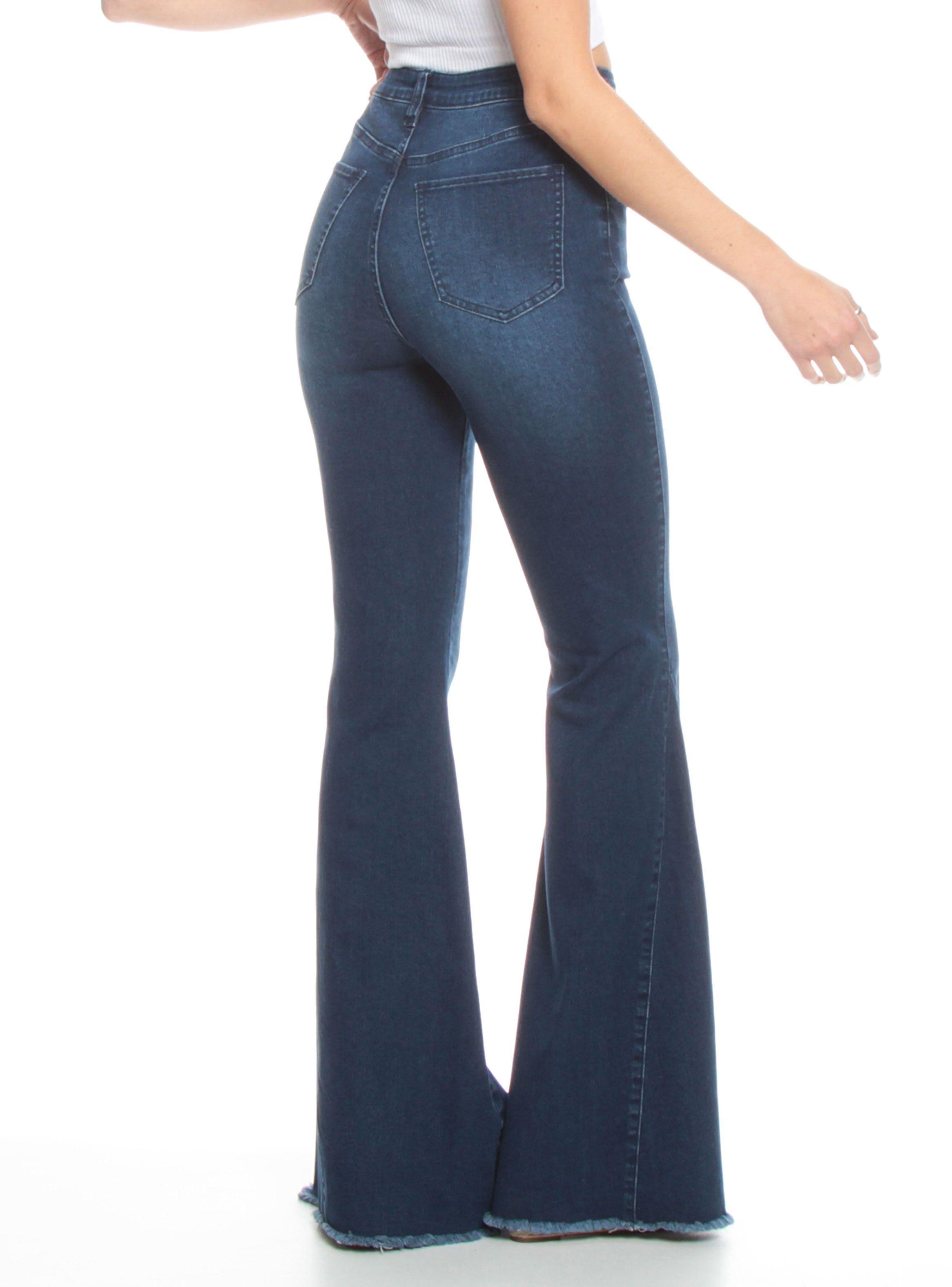 Jeans Flare Tiro Alto Pretina Basta Desgastada-1