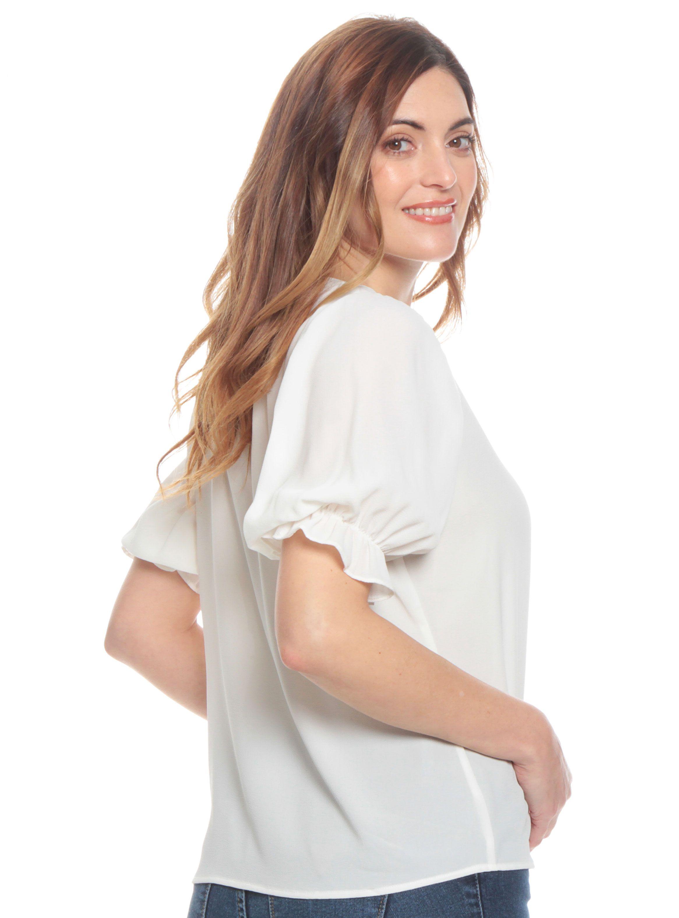 Blusa con Elastico Solida Escote V-1