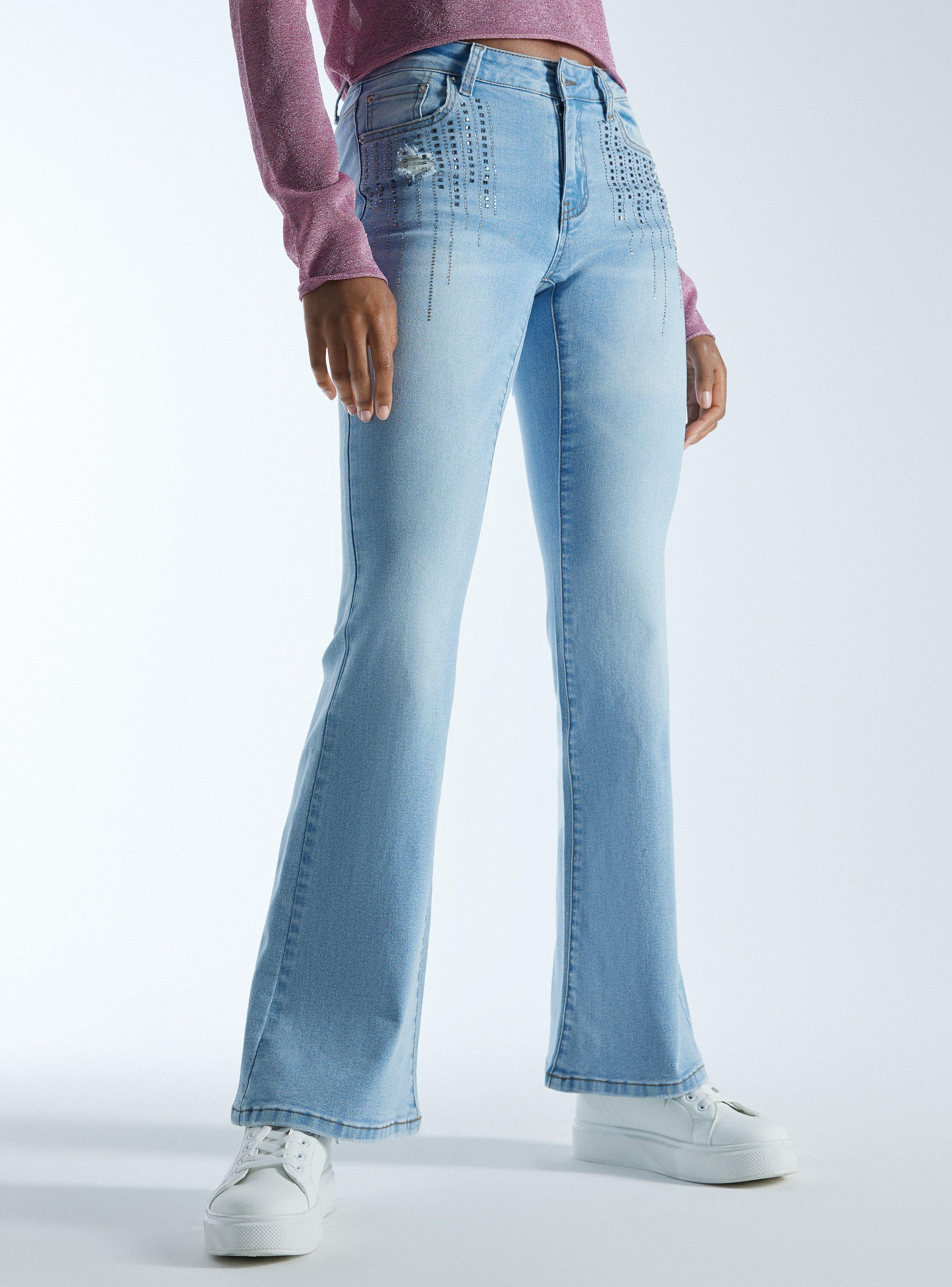 Jeans Aplicaciones De Brillos Tiro Bajo-0