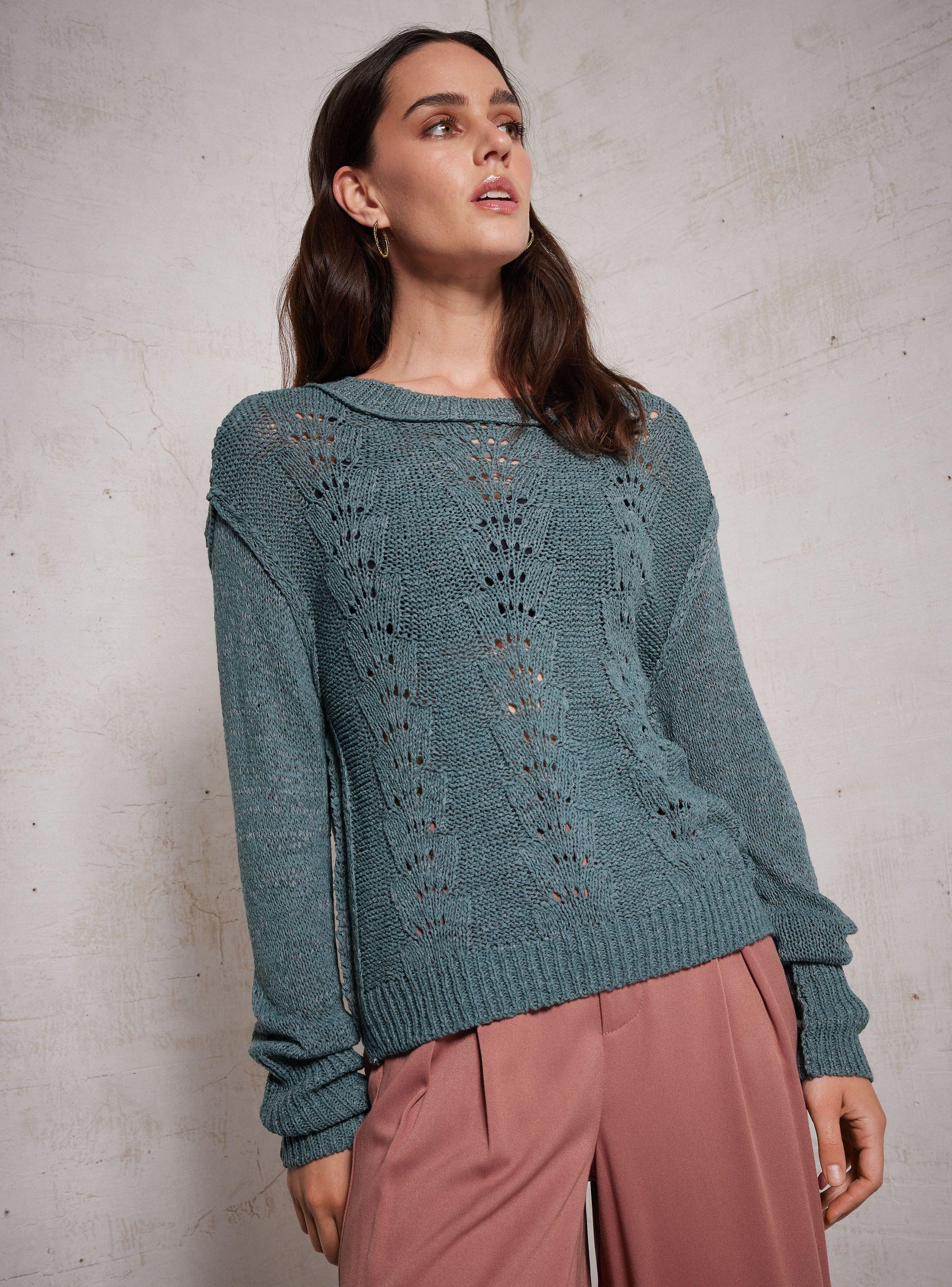 Sweater Calado Tejido Con Cinta-0