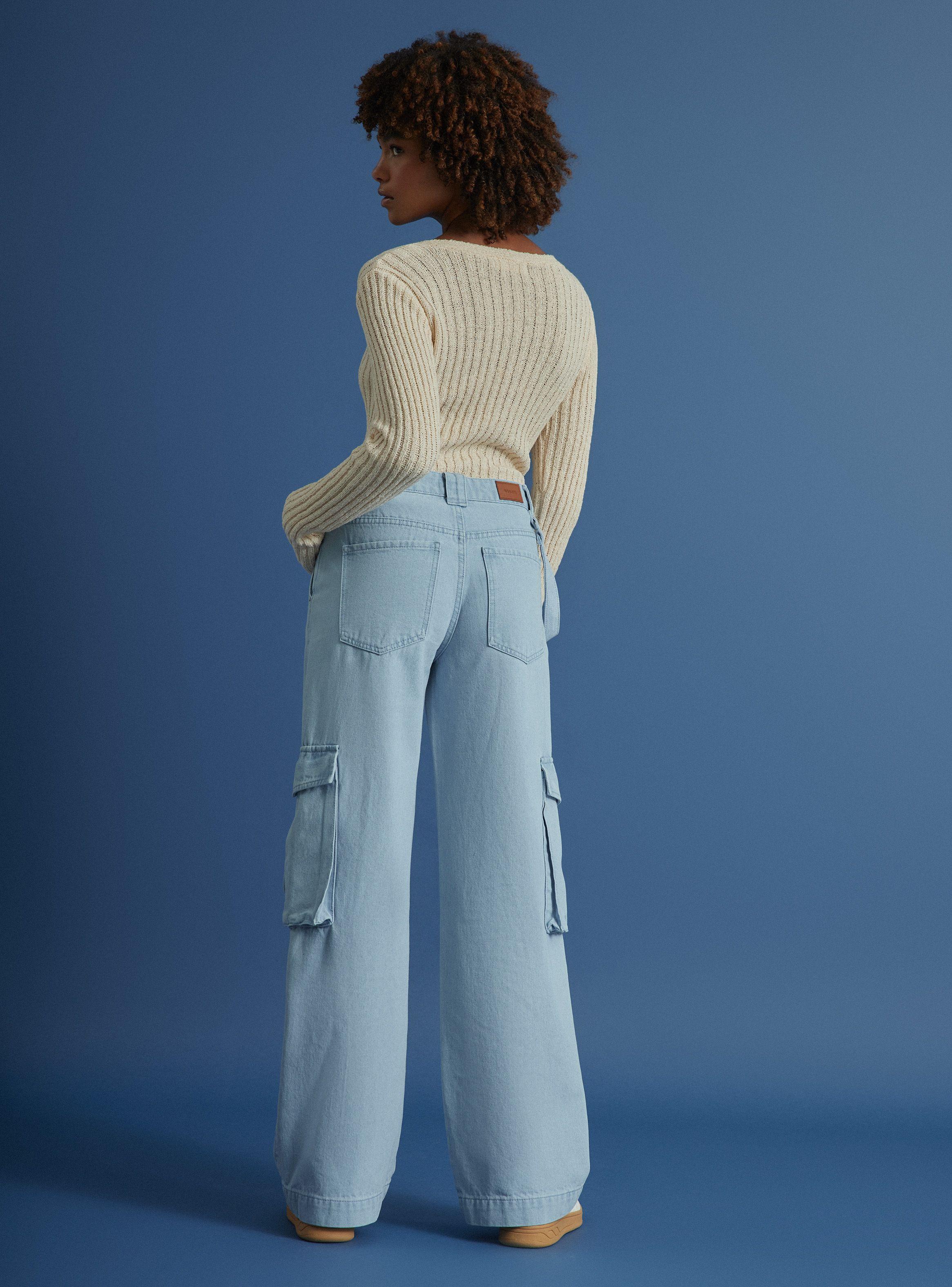 Jeans Bolsillos Cargo Tiro Medio Denim-5