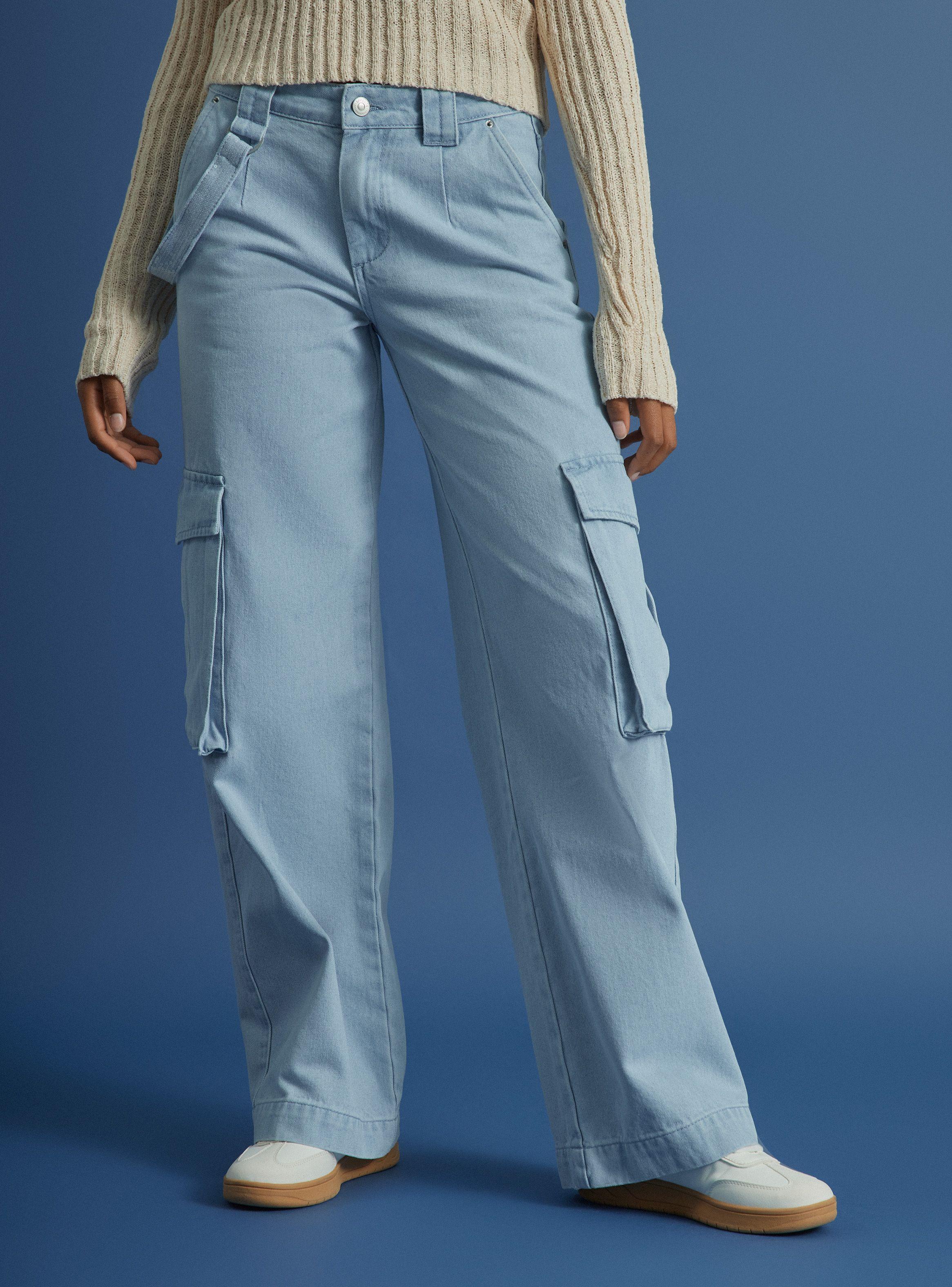 Jeans Bolsillos Cargo Tiro Medio Denim-0