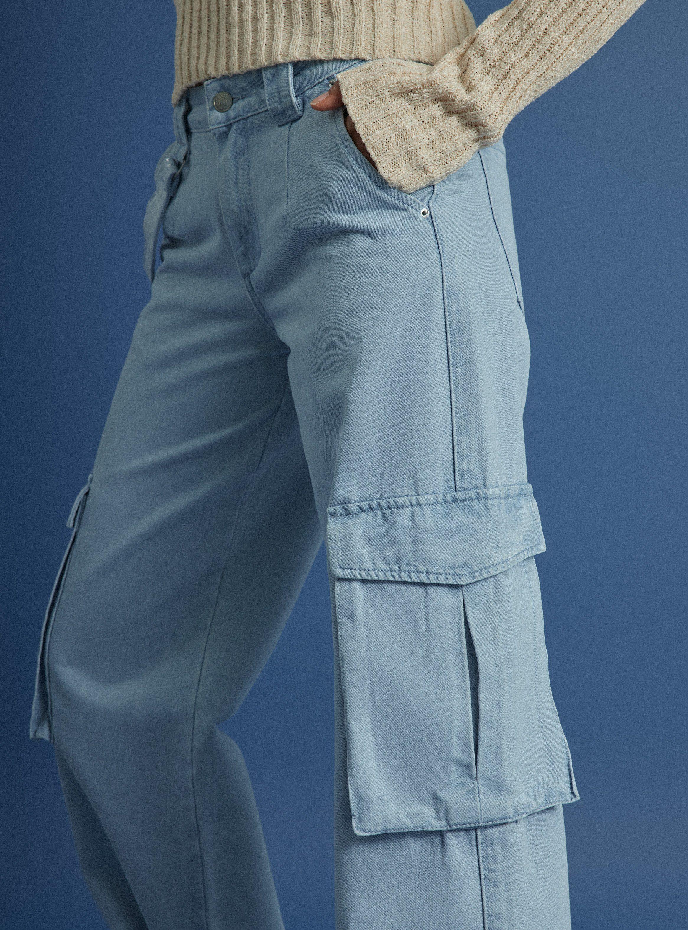 Jeans Bolsillos Cargo Tiro Medio Denim-2