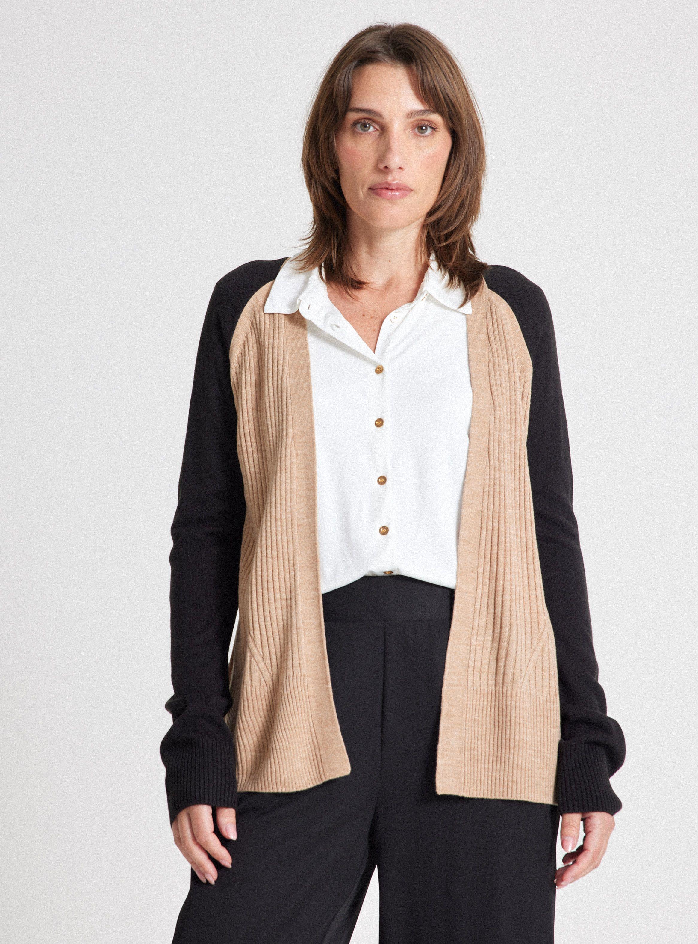 Chaleco Cardigan Manga En Contraste-0