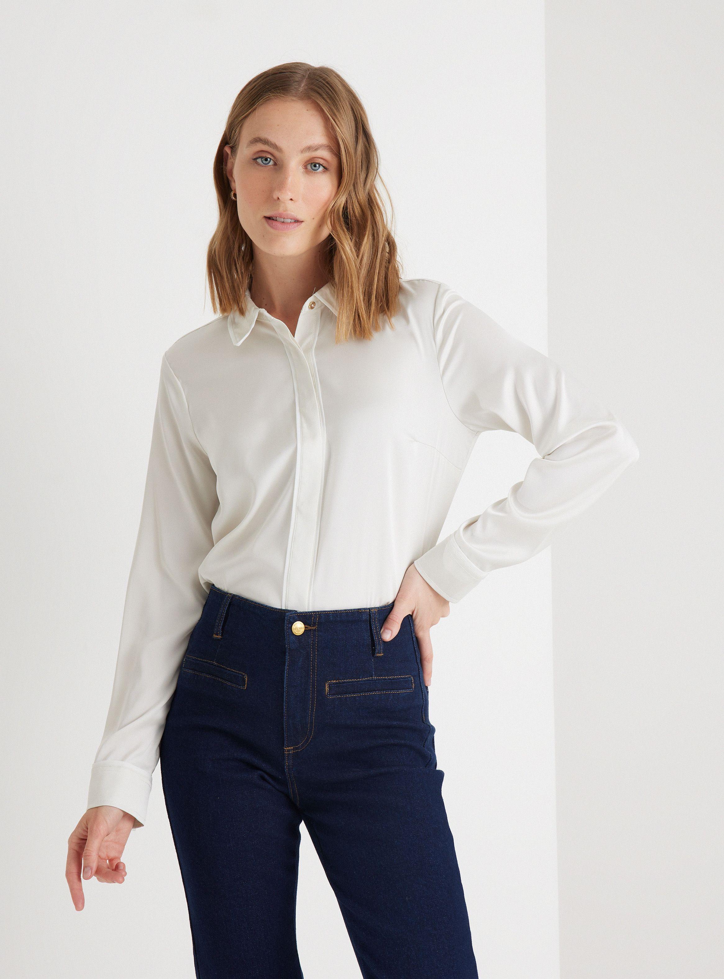 Blusa con Cuello Camisero y Botones Estampada-0