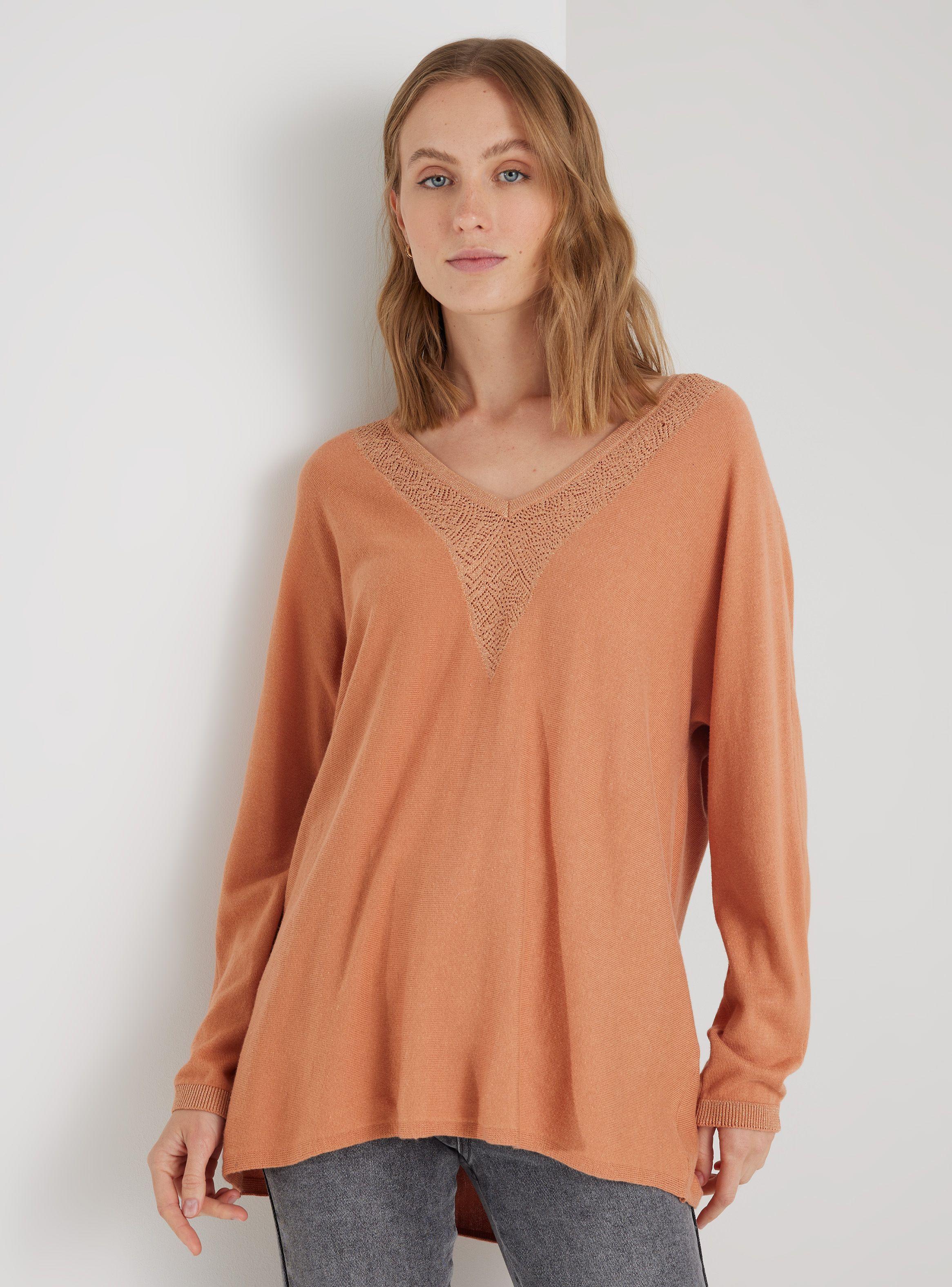 Sweater Escote En V Con Detalle Metalizado-0