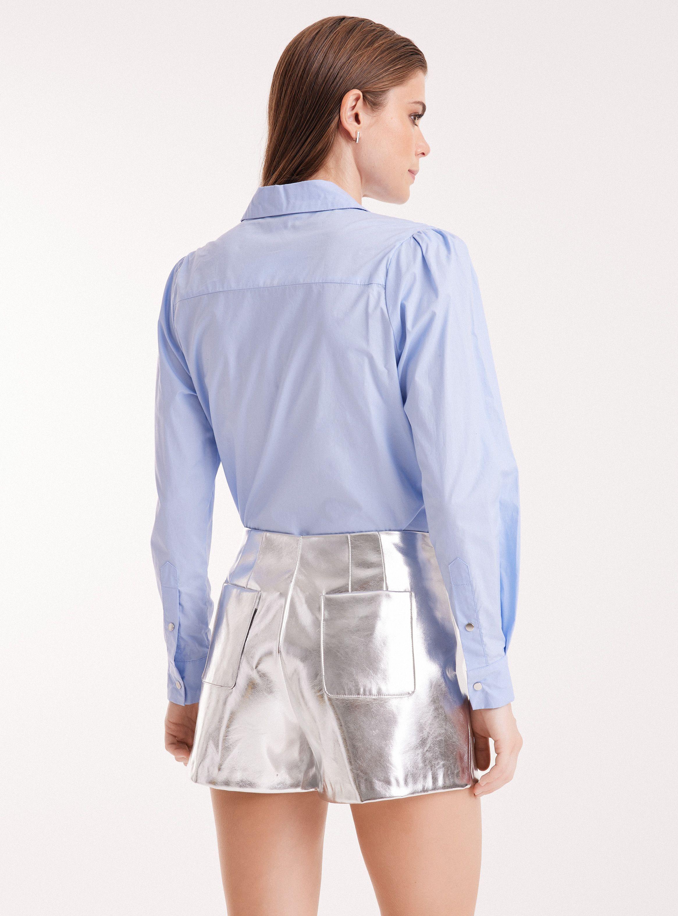Short Efecto Piel Plateado Tiro Alto-1