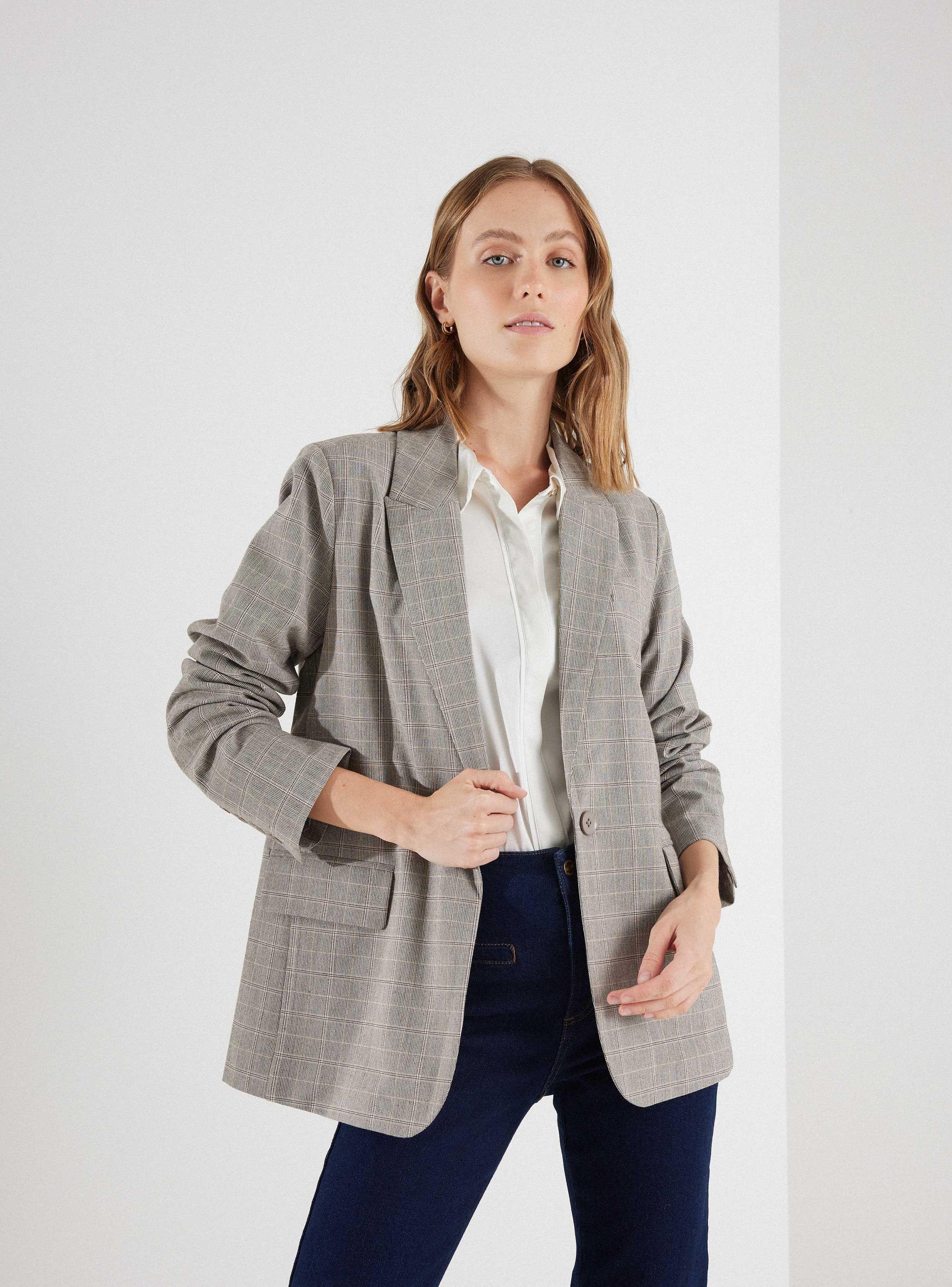 Blazer Cuadrillé Con Line Metalizada-0