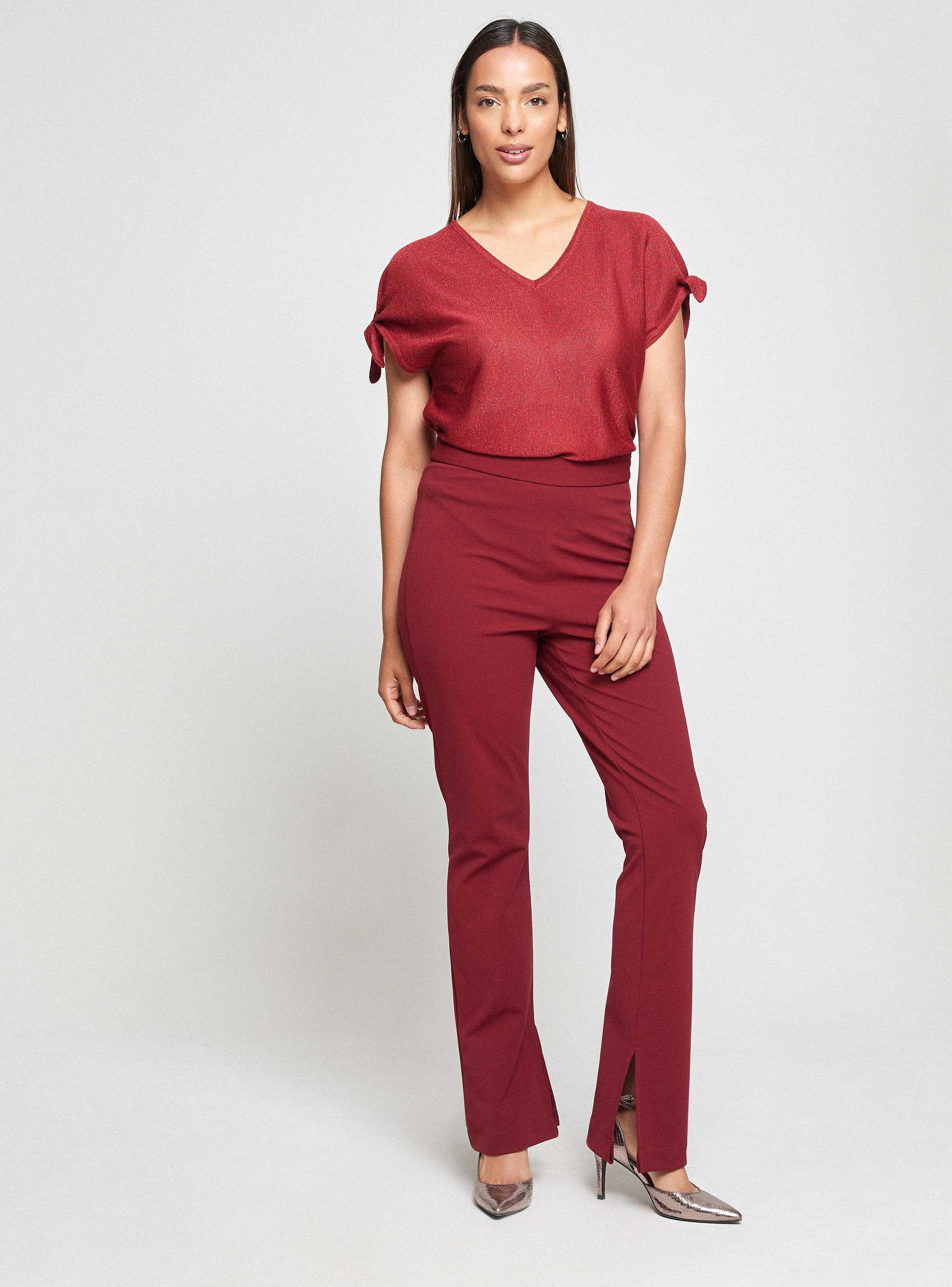 Pantalón Flare Liso Tiro Alto Sólido-4