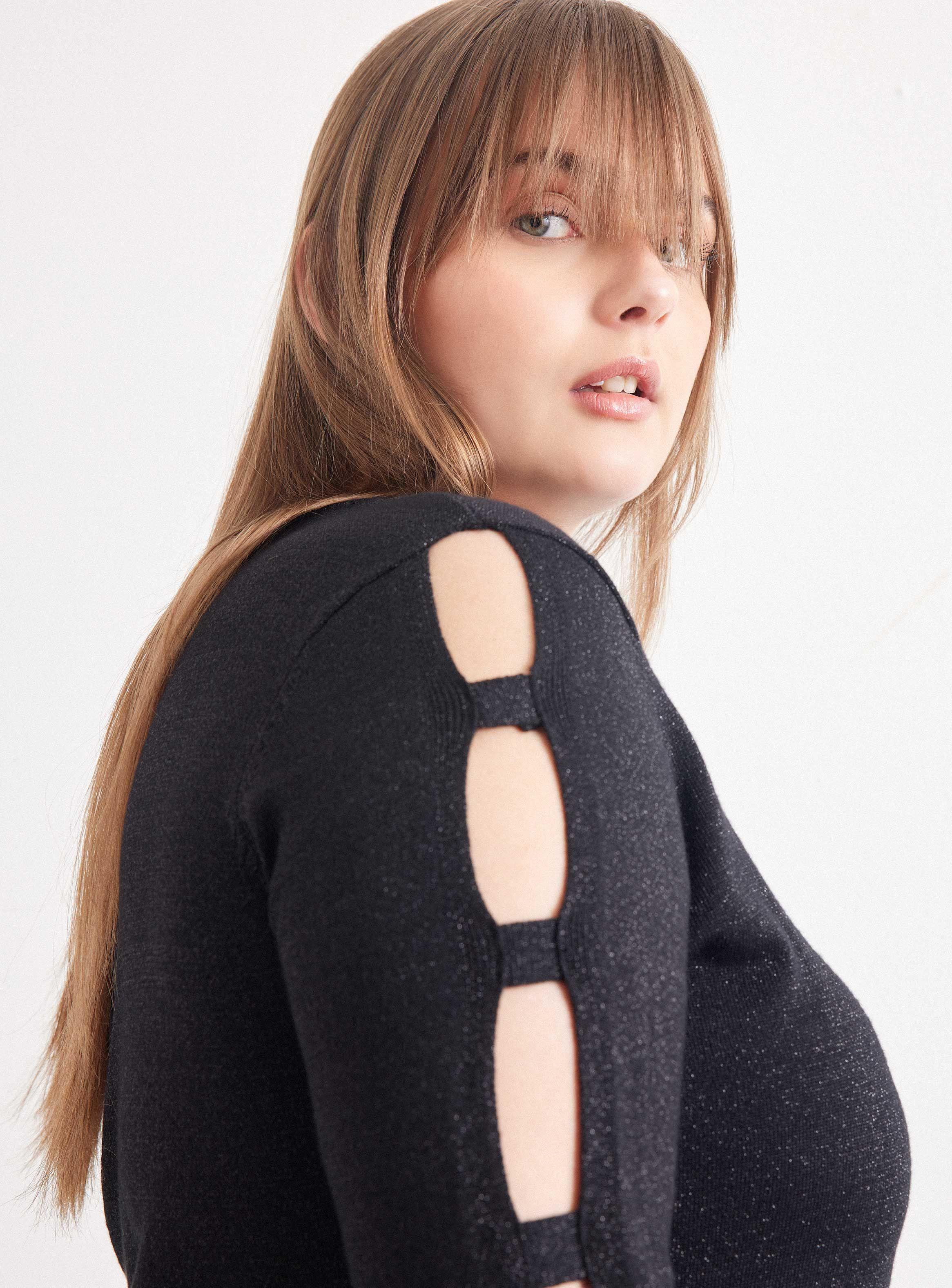 Sweater Cuello Redondo y Abertura En Mangas-2