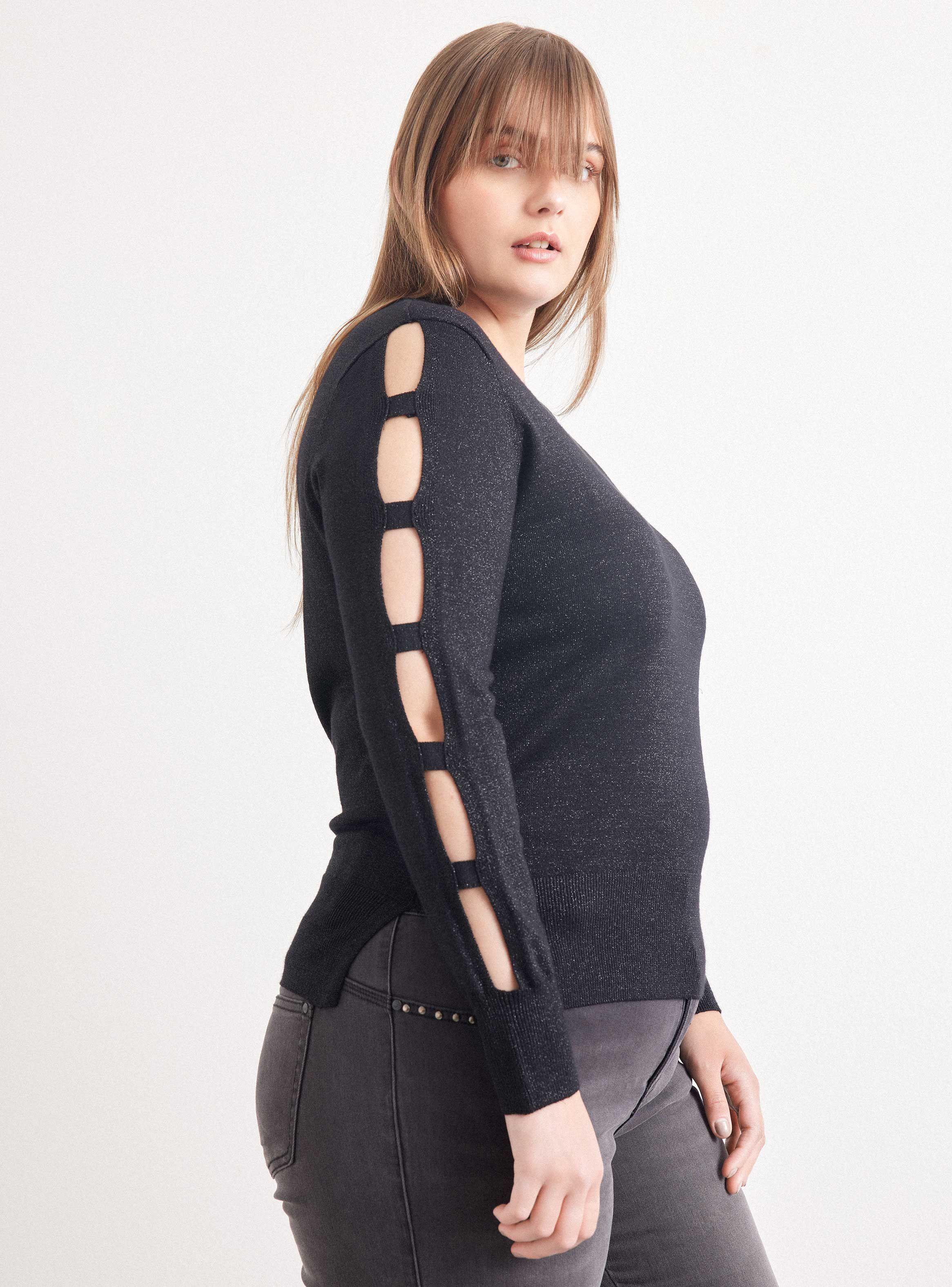 Sweater Cuello Redondo y Abertura En Mangas-0