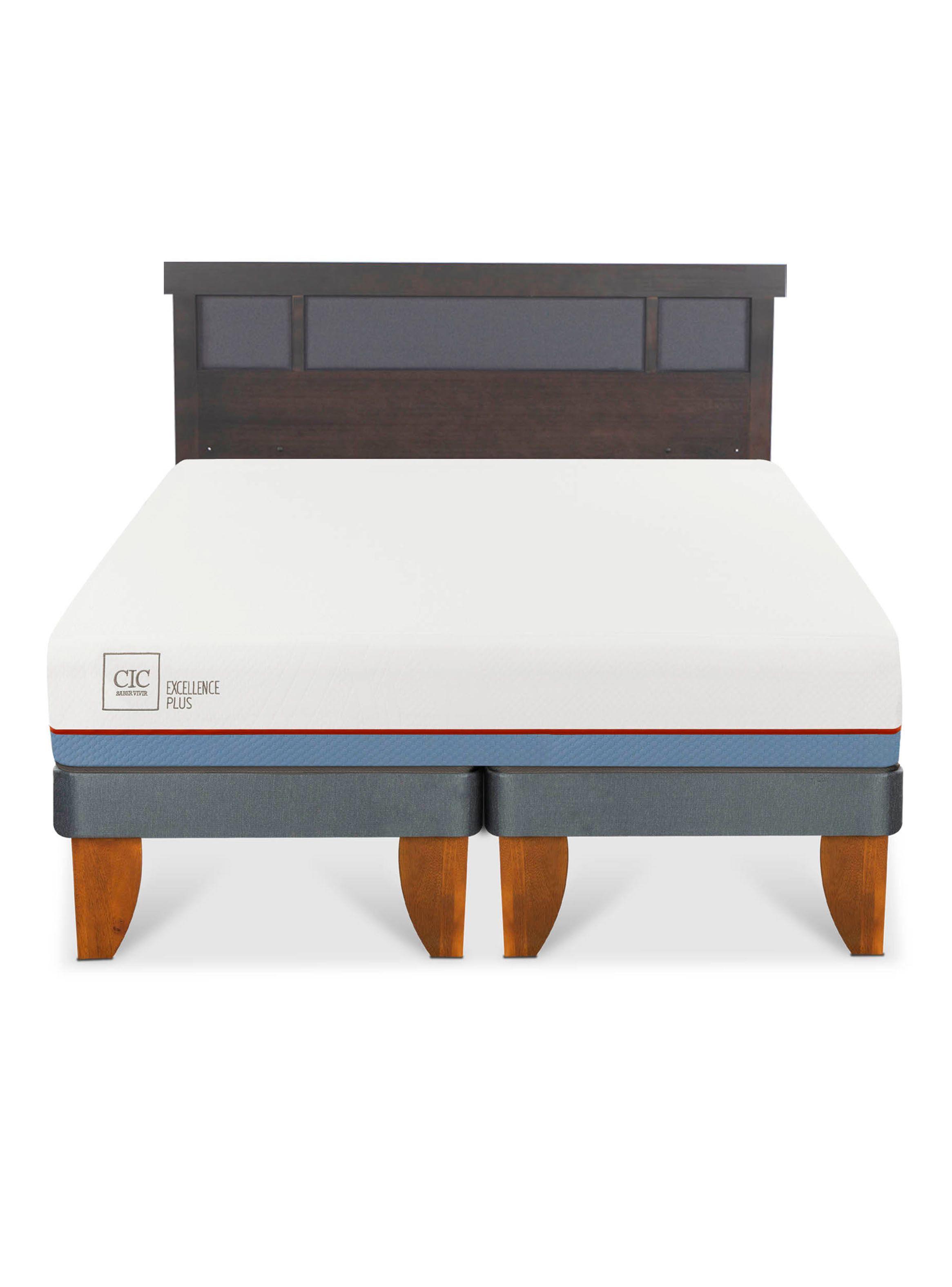 Cama Europea Excellence Plus 2 Plazas Base Dividida + Respaldo Dublin Gris-2