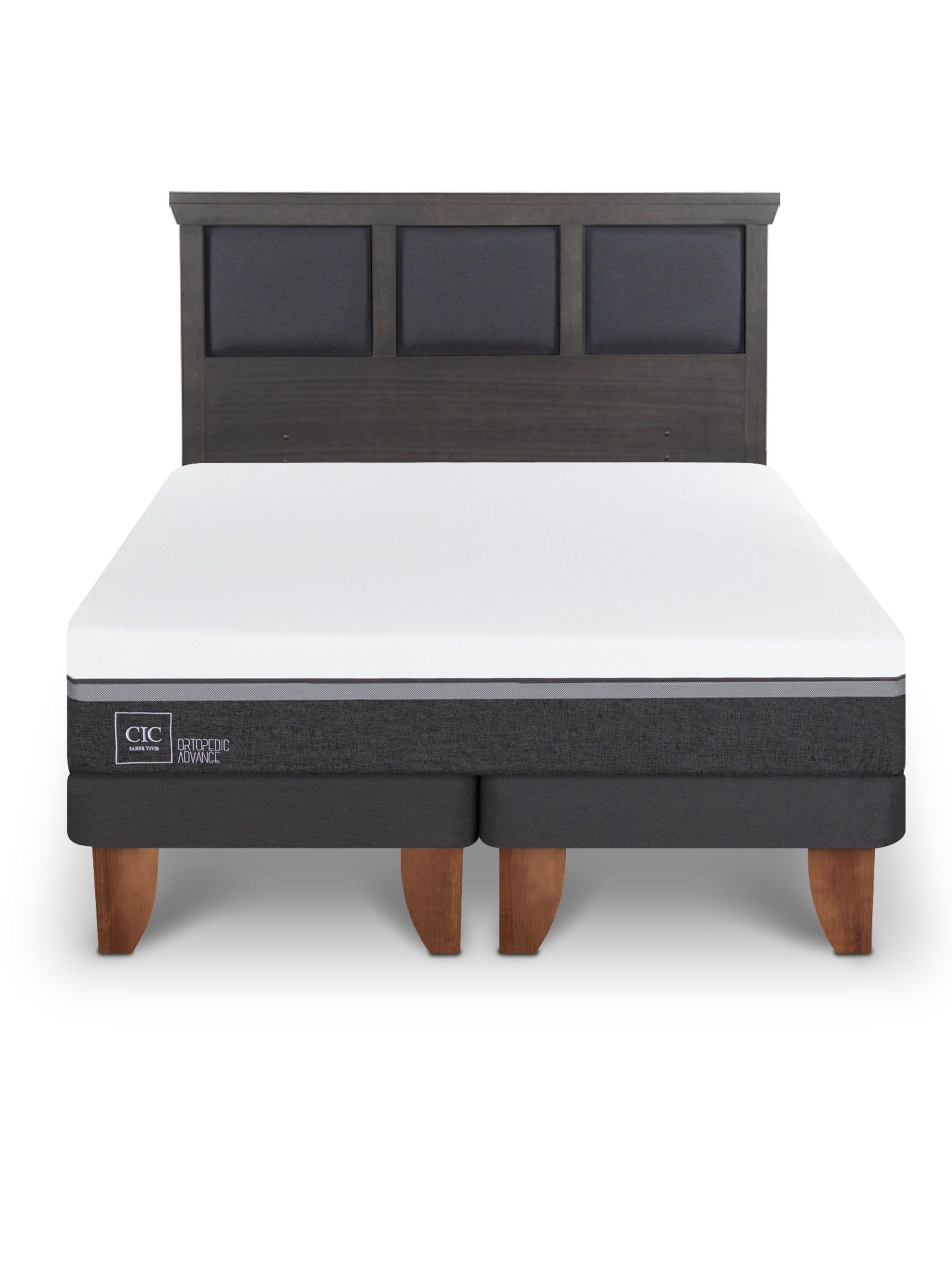 Cama Europea Ortopedic Advance Base Dividida 2 Plazas + Respaldo Torino Gris-2
