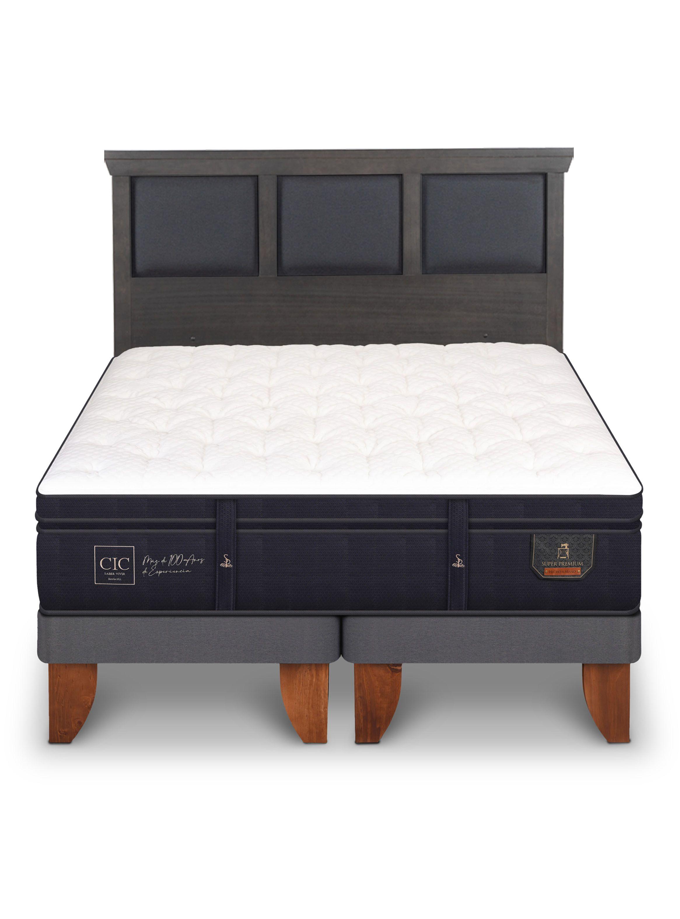 Cama Europea Super Premium Base Dividida 2 Plazas + Respaldo Torino Gris-2
