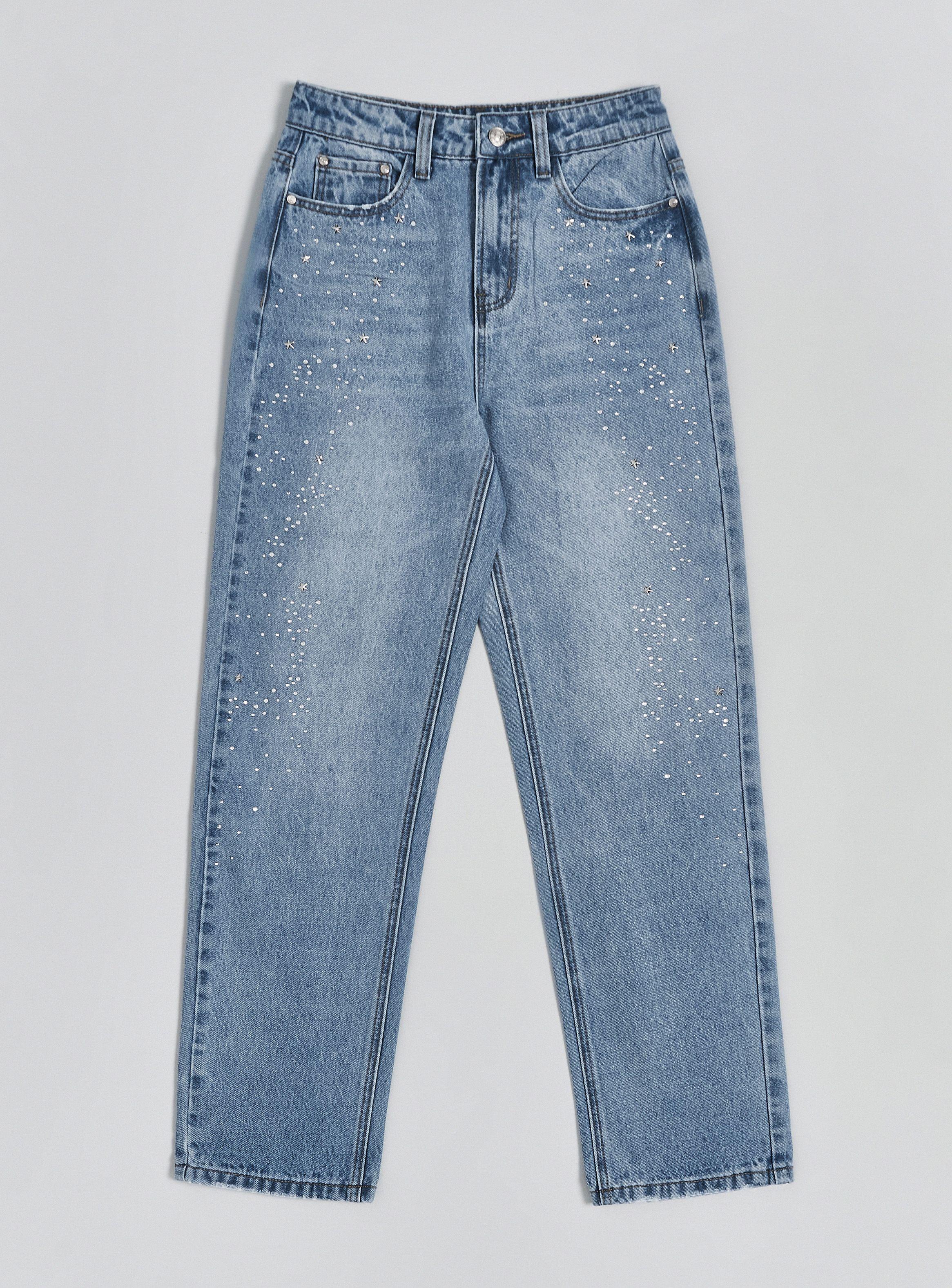 Jeans Lavado con Detalles Brillantes Adelante-2