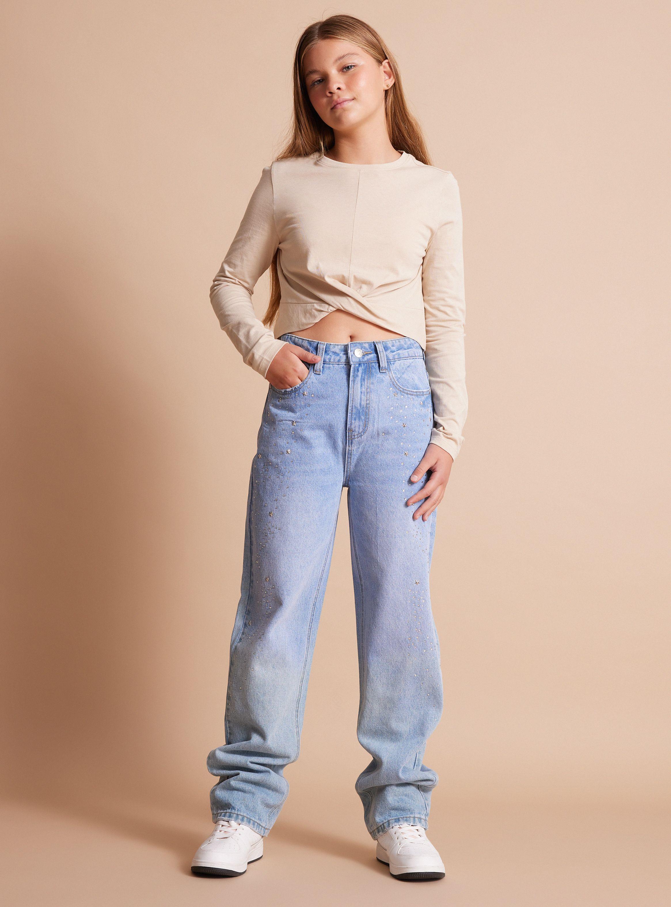 Jeans Lavado con Detalles Brillantes Adelante-0