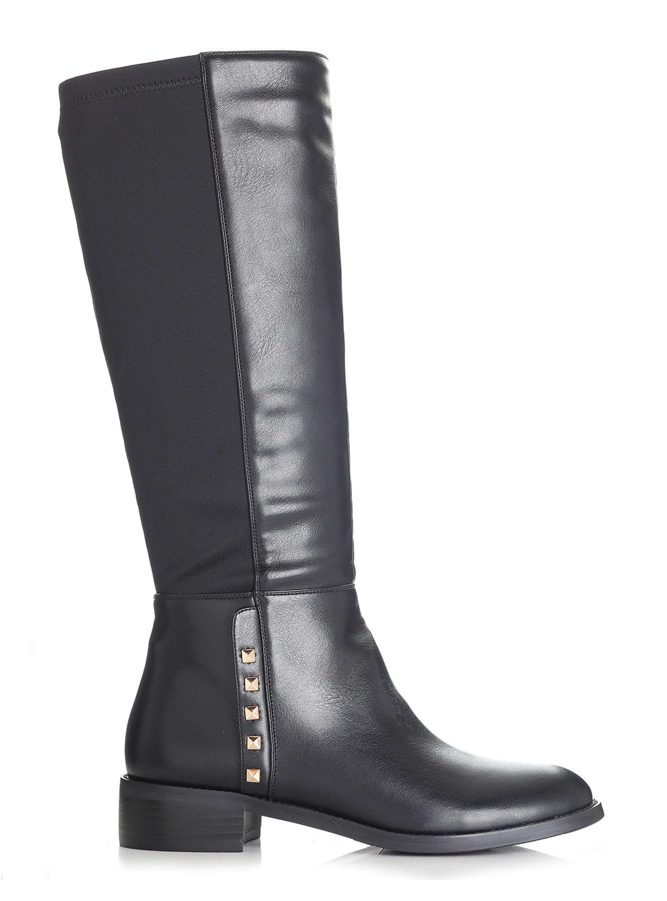 Bota Alta Cuadradas Tachas Mujer-0