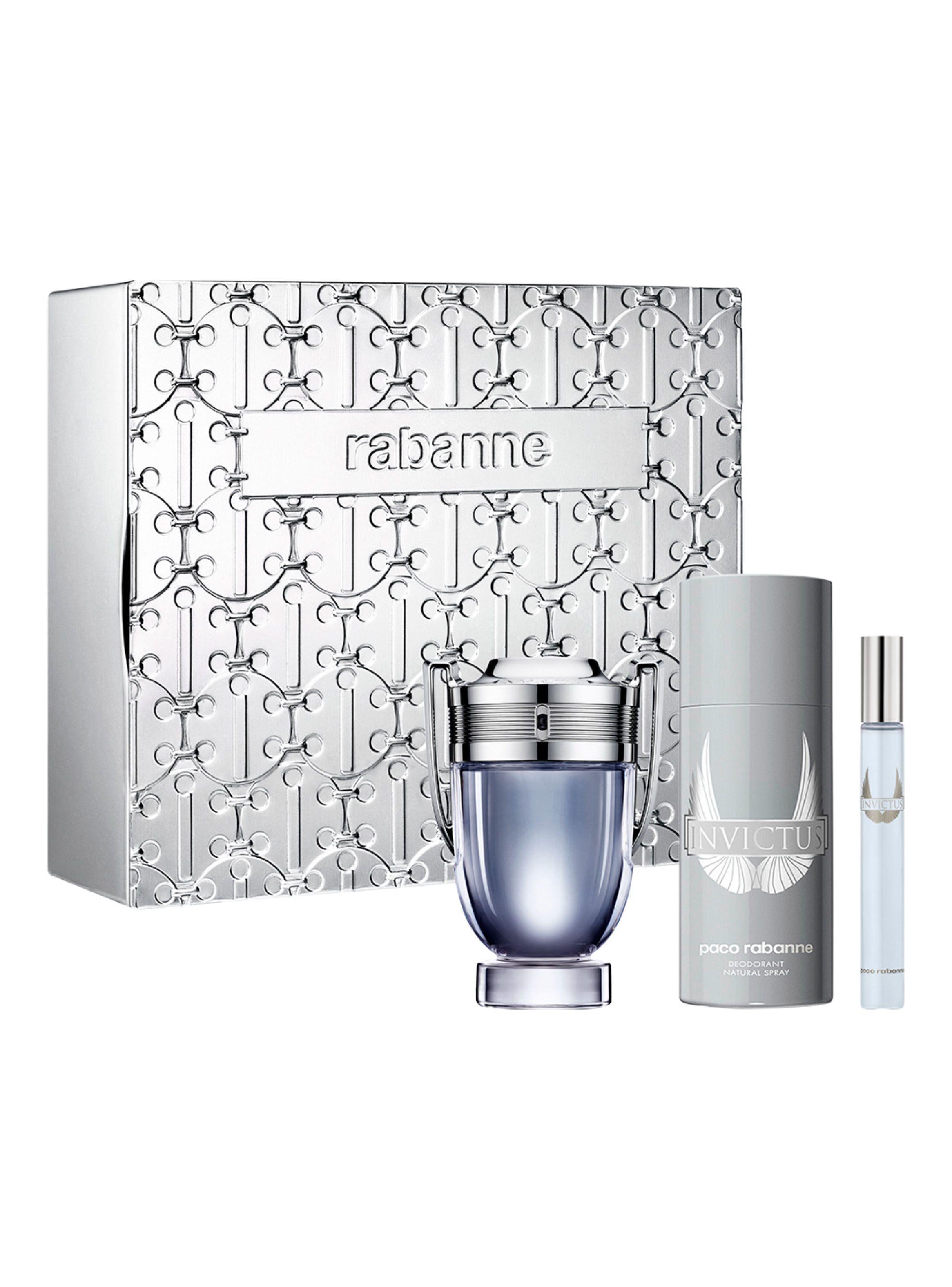 Set Perfume Paco Rabanne Invictus EDT Hombre 100 ml + Desodorante + Megaspritzer 10 ml-1