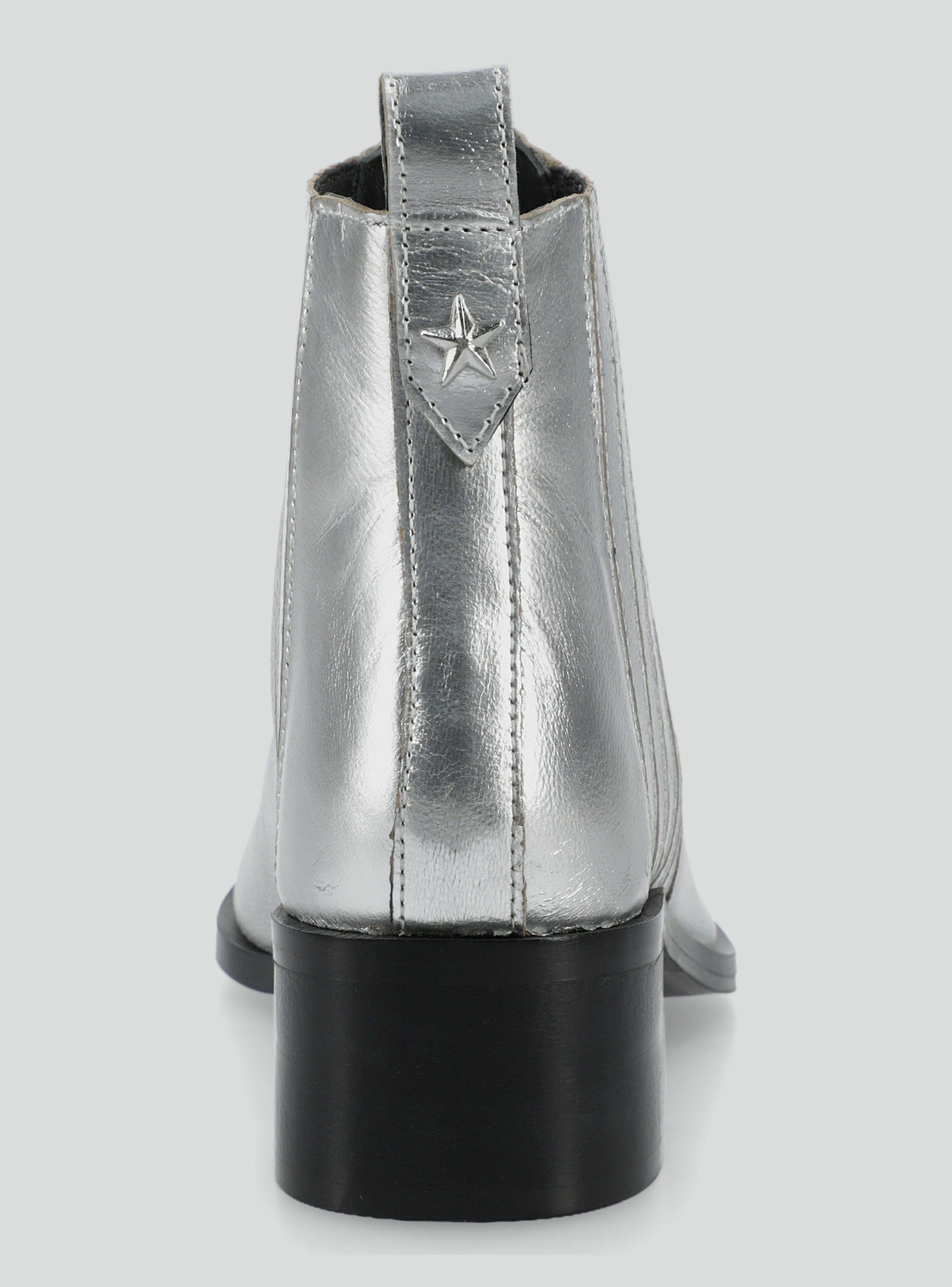 Botín Cuero Diseño Chelsea Metalizada Mujer-3
