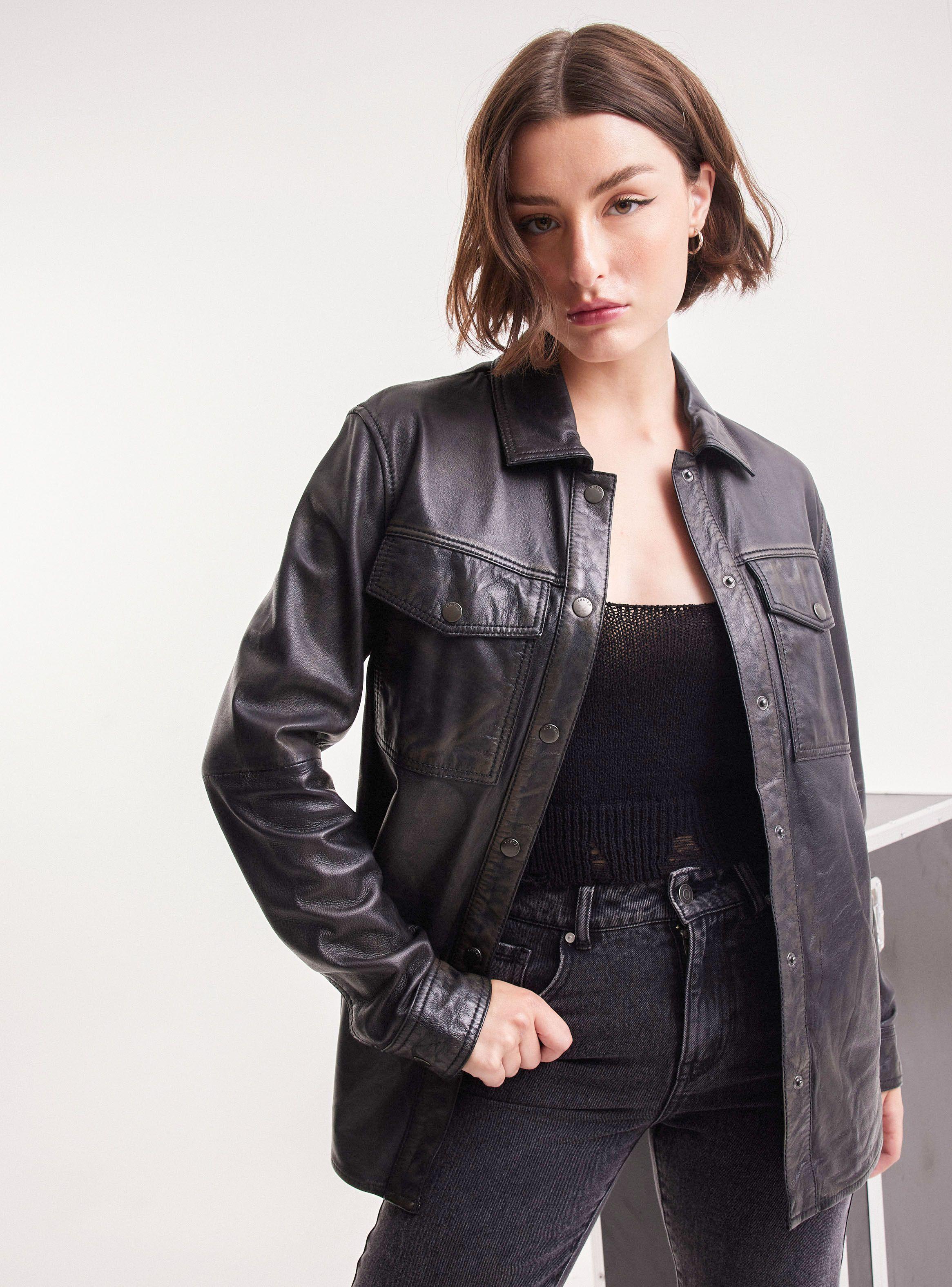 Blusa Sobrecamisa Lavada Con Broches  De Cuero-2
