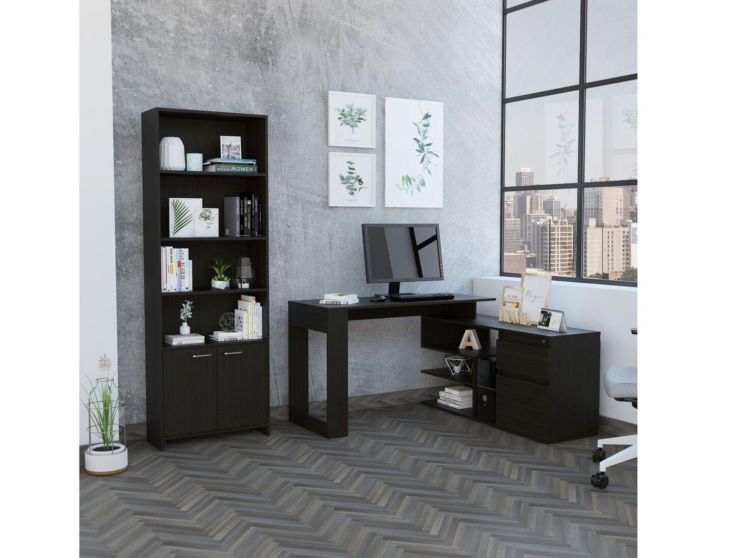 Combo: Biblioteca Lisa 180 cm con Puerta + Escritorio Alteza-3