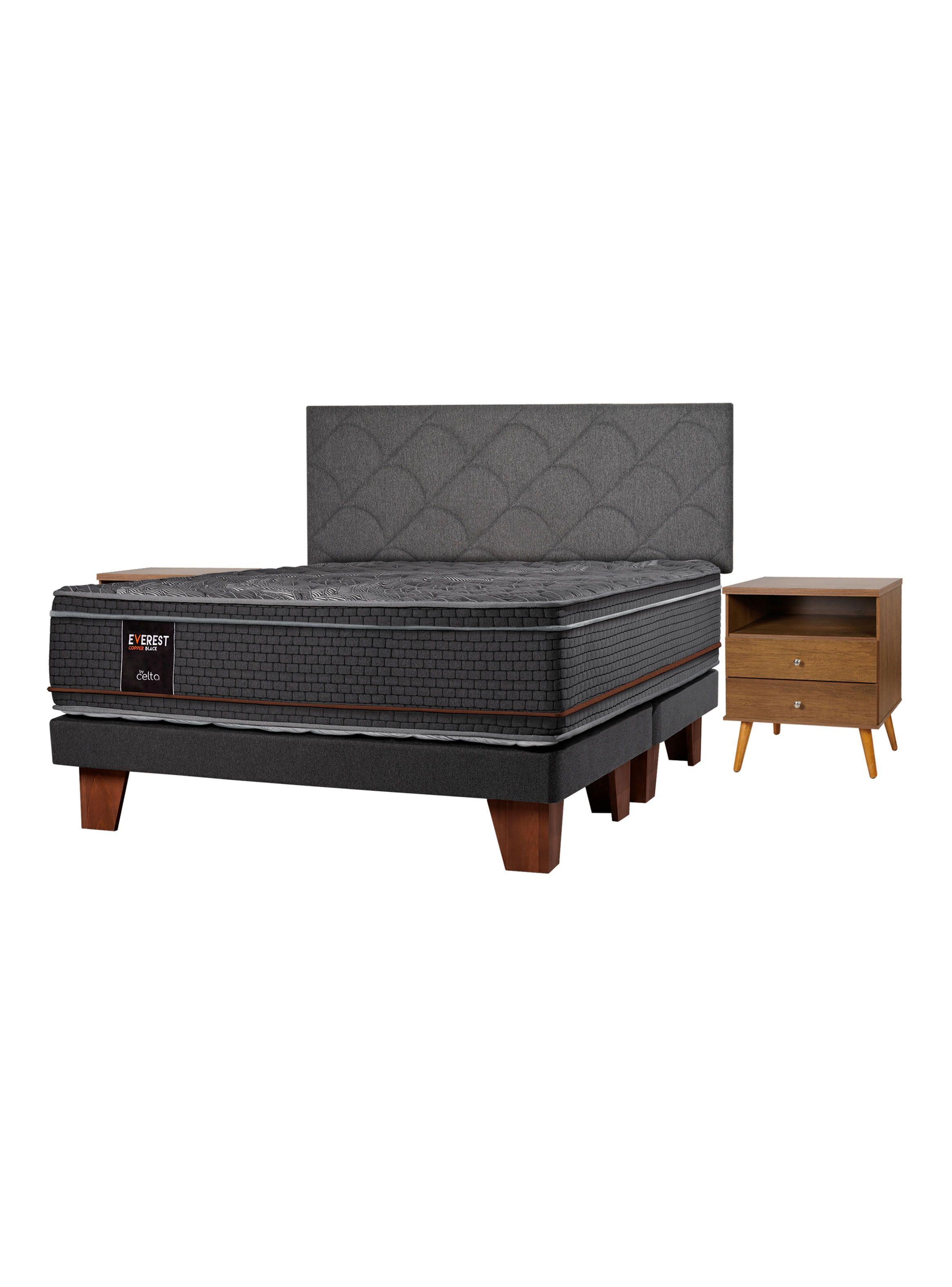 Camas Europea Everest Copper 2 Plazas + Respaldo + Velador-0
