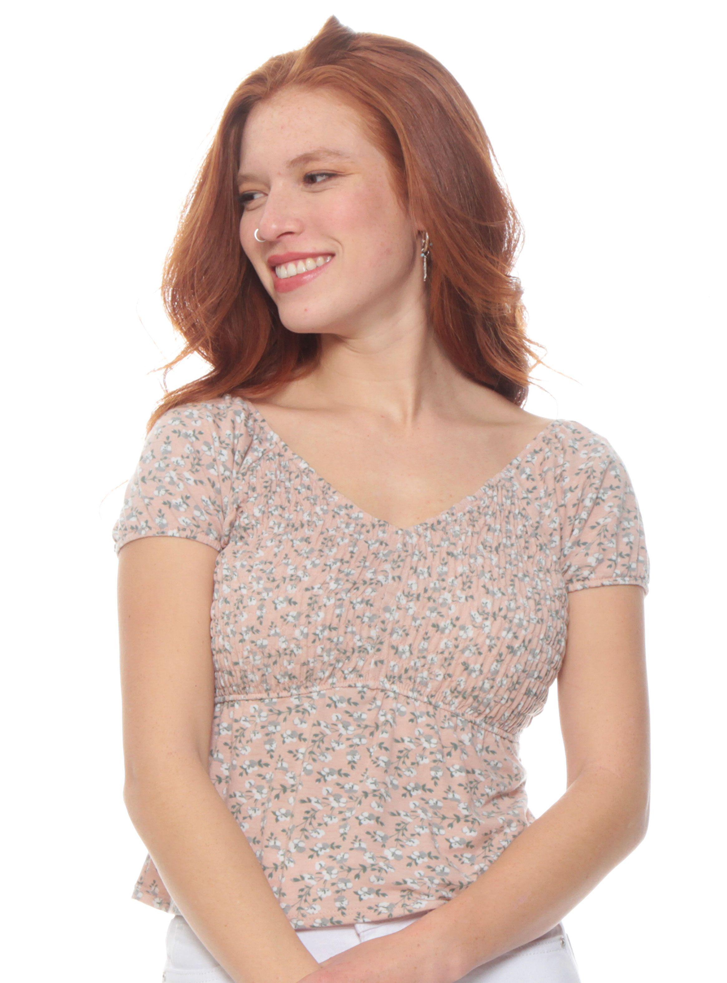Polera con Elástico Estampada Escote V-0
