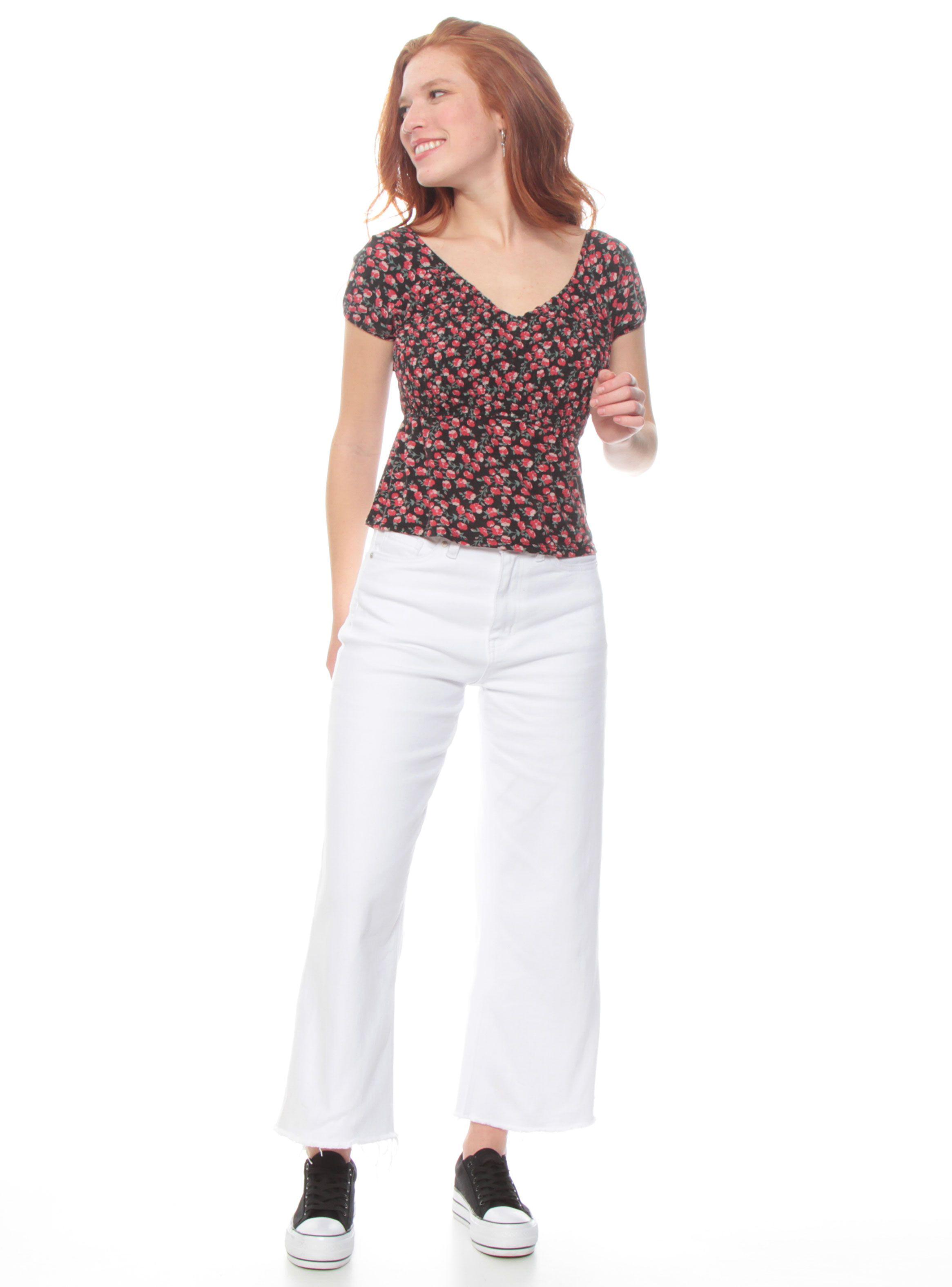 Polera con Elástico Estampada Escote V-3