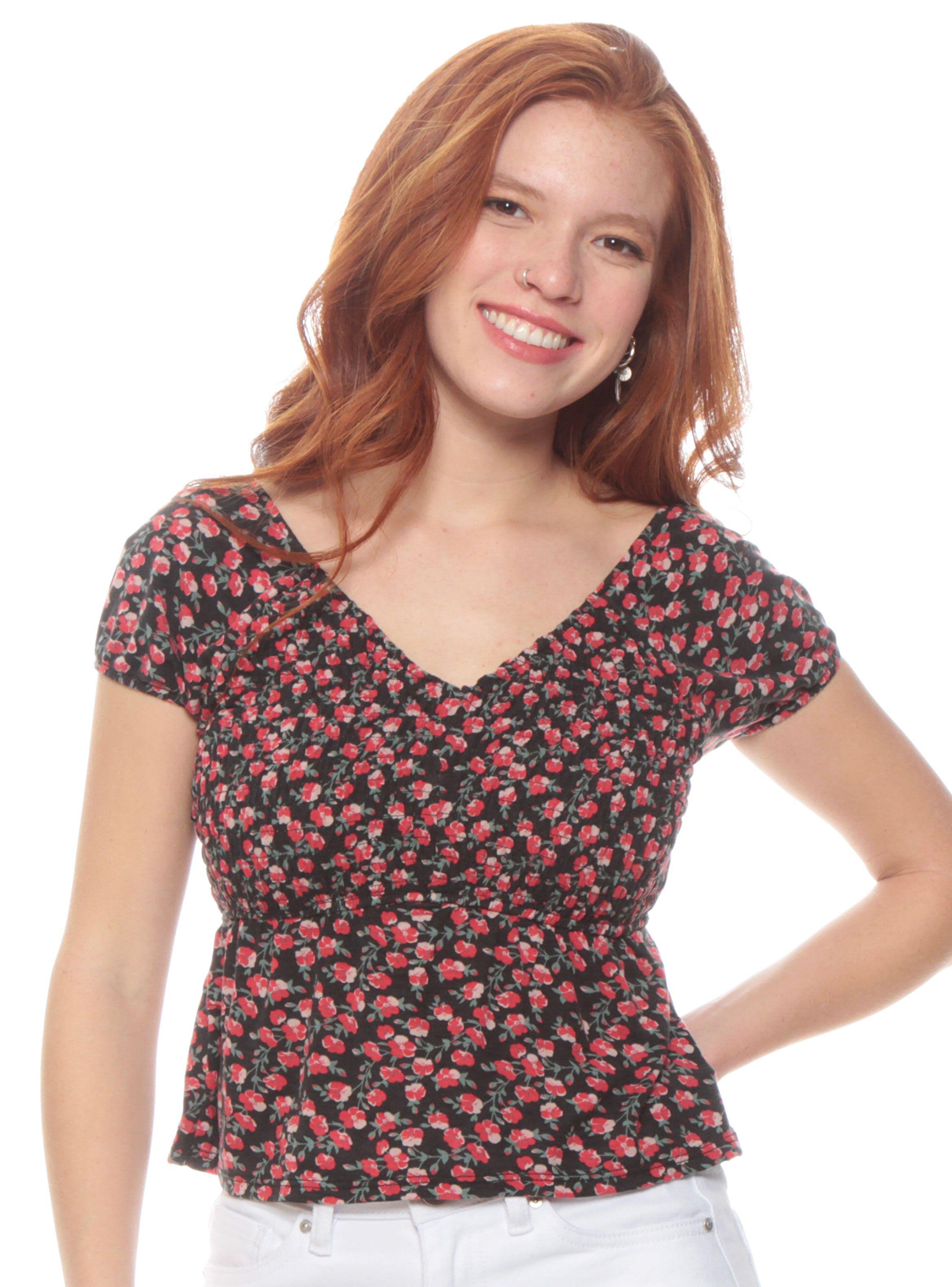 Polera con Elástico Estampada Escote V-0