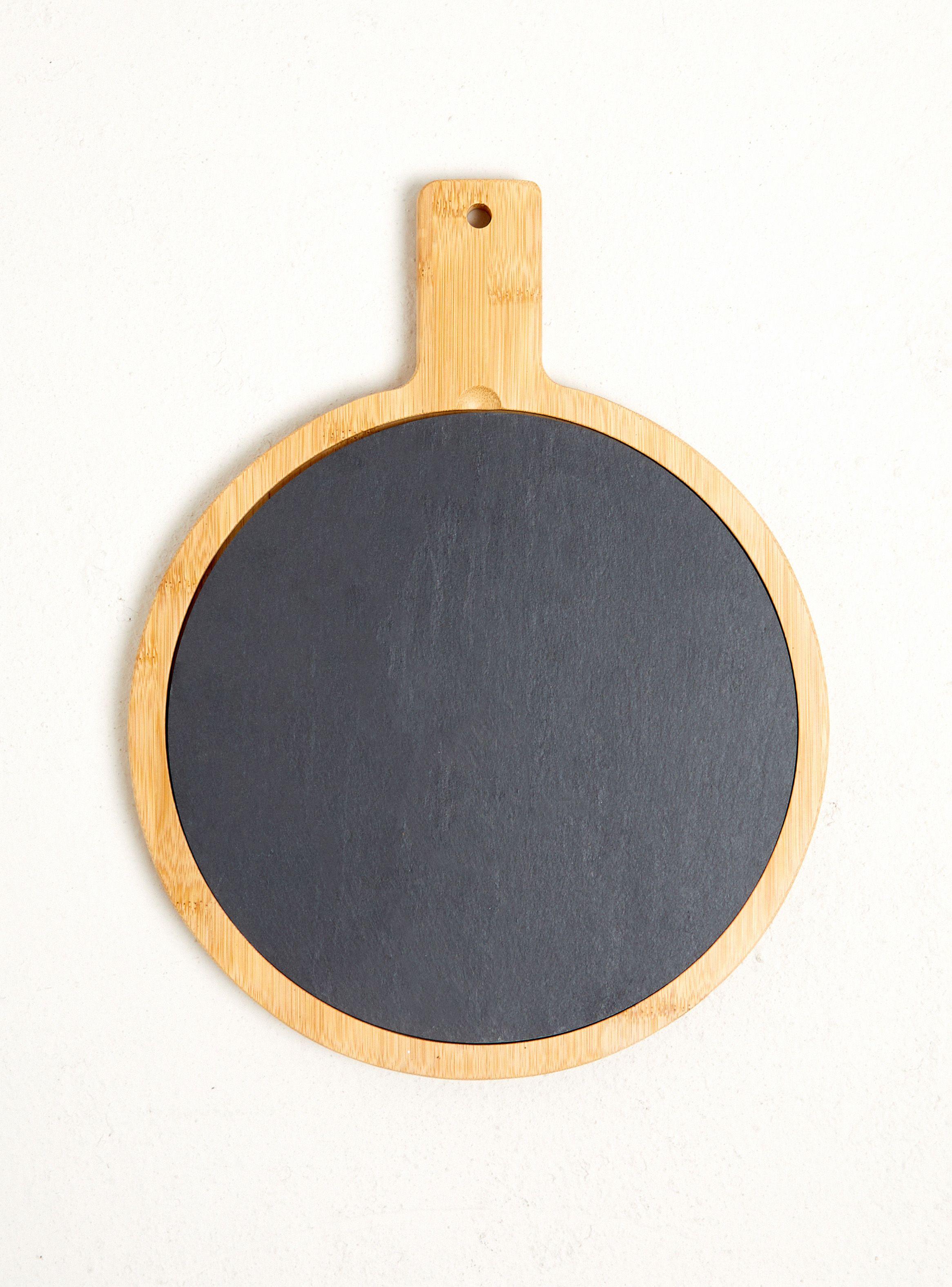 Tabla Redonda de Madera y Pizarra 36x28 cm-0