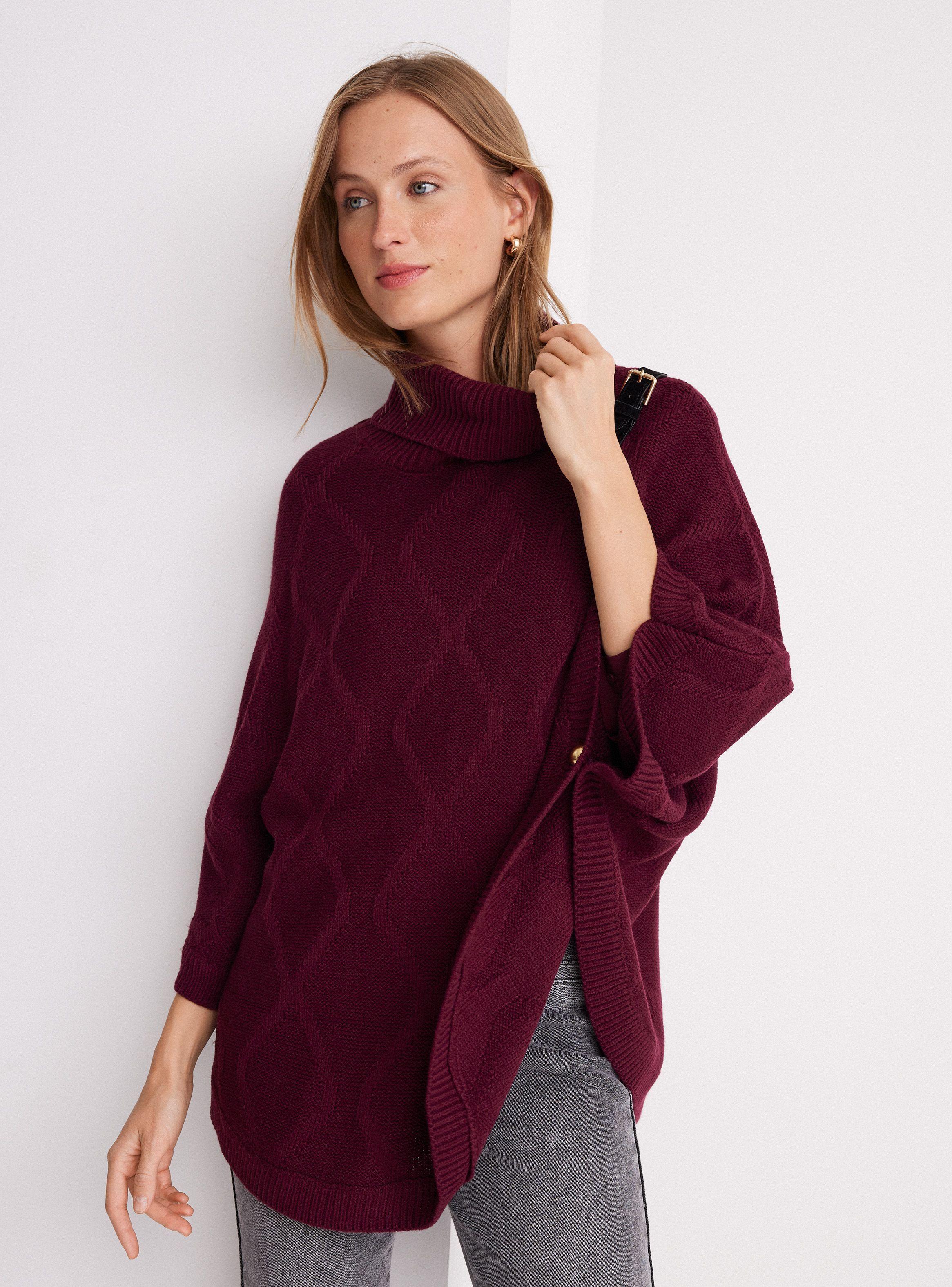 Sweater Poncho con Trenza y Hebilla Decorativa-0