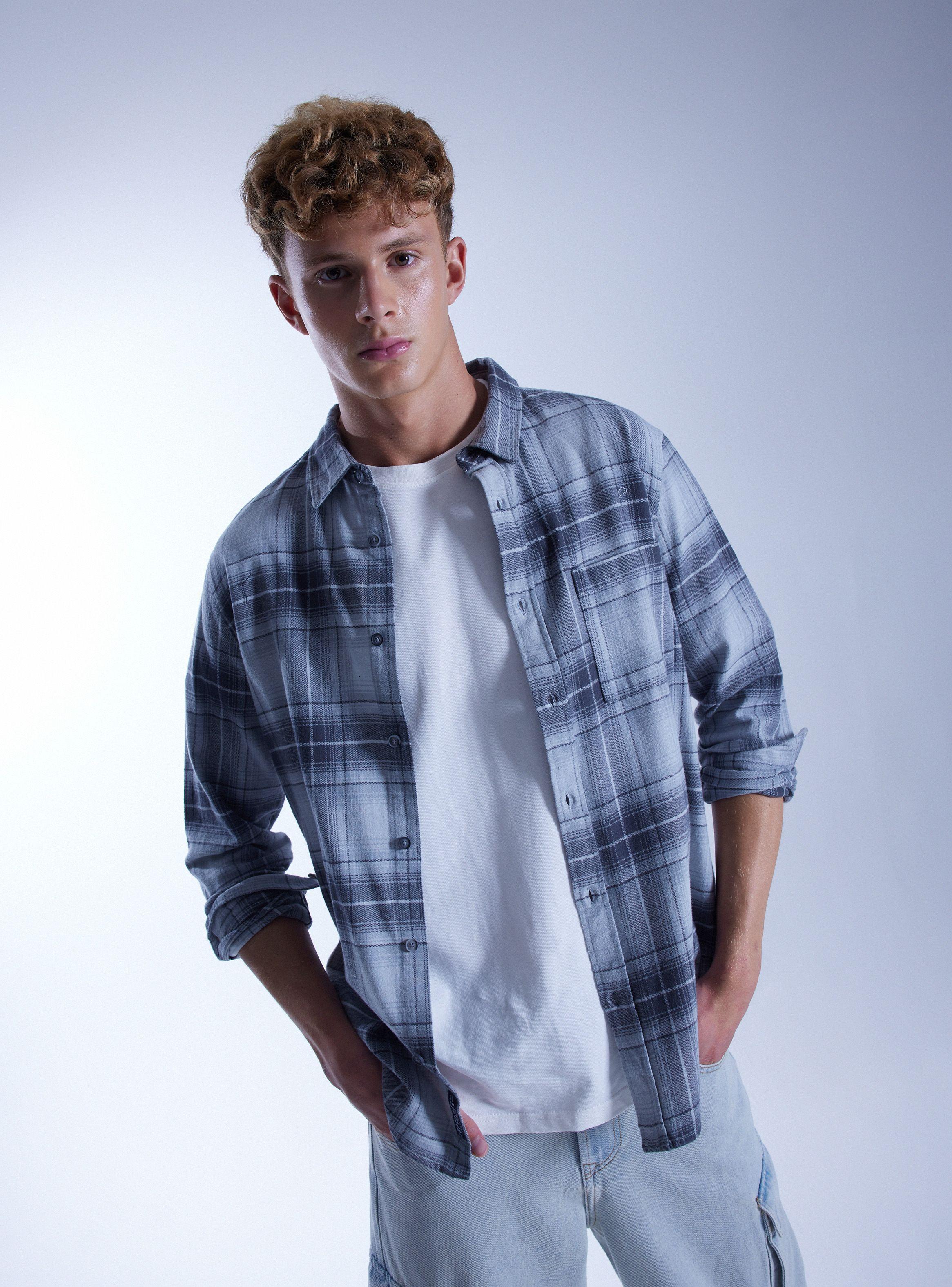 Camisa de Vestir Franela Grunge Deslavada-0
