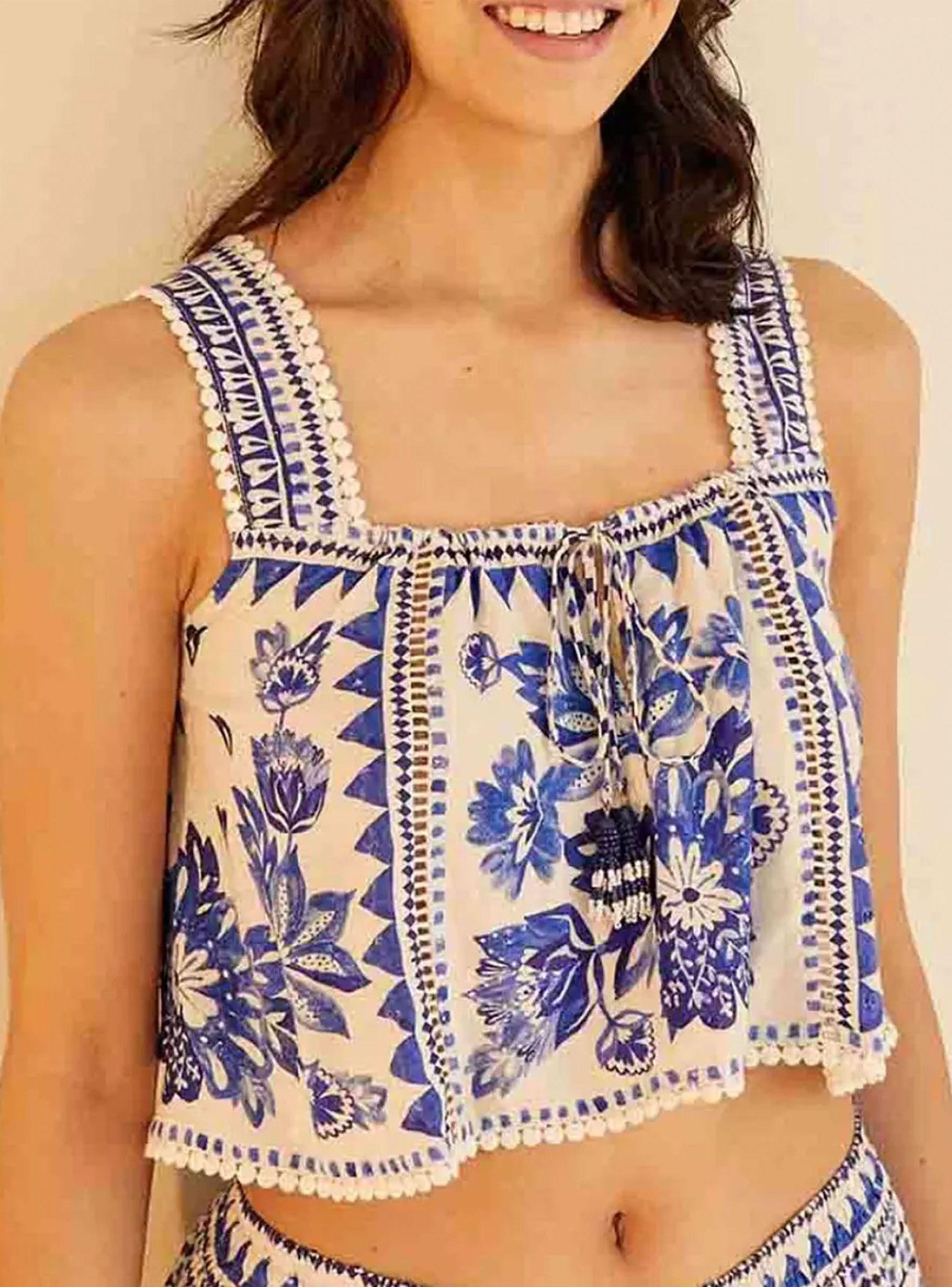 Blusa Flores con Amarra Frontal-0
