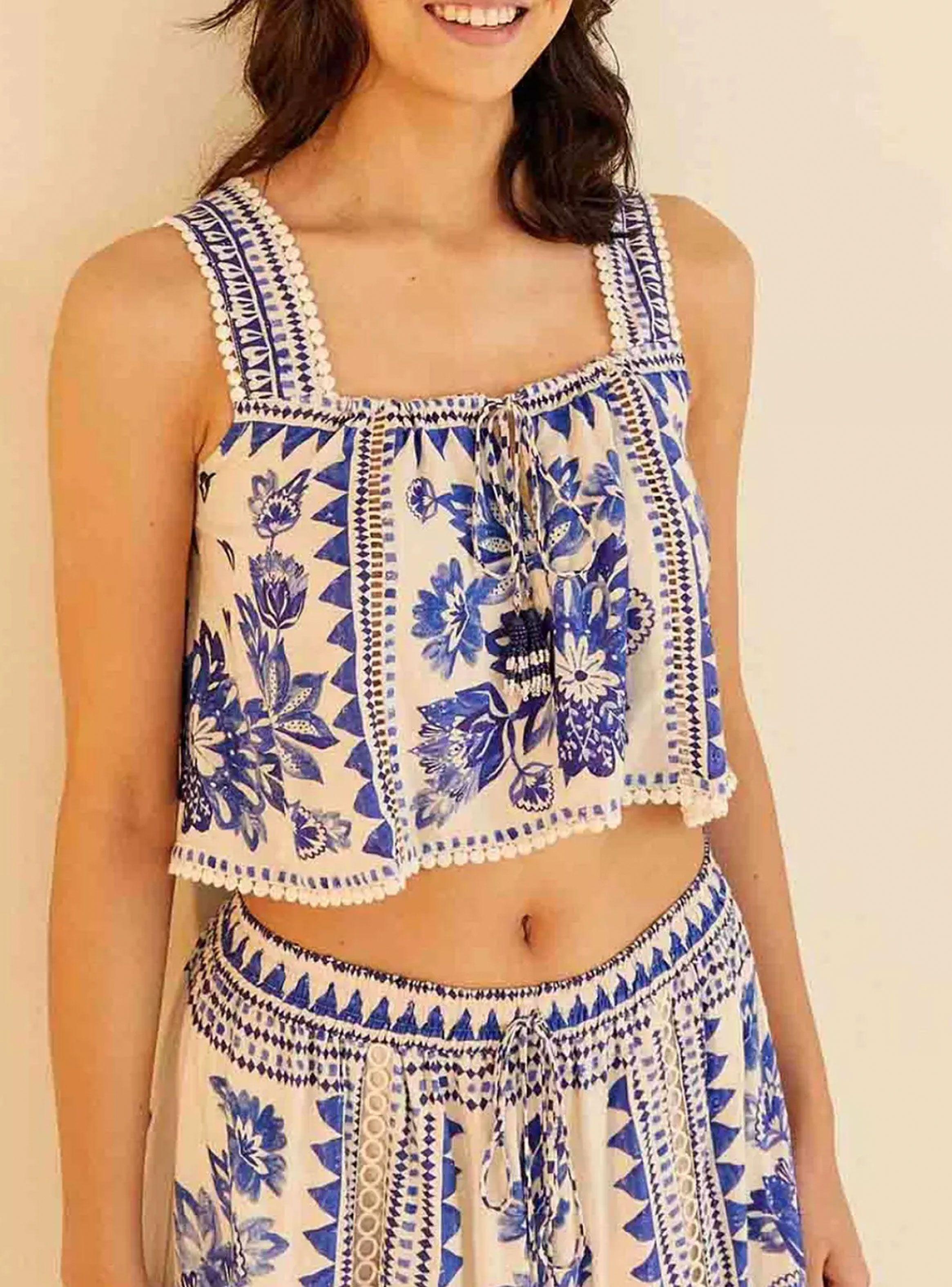 Blusa Flores con Amarra Frontal-1