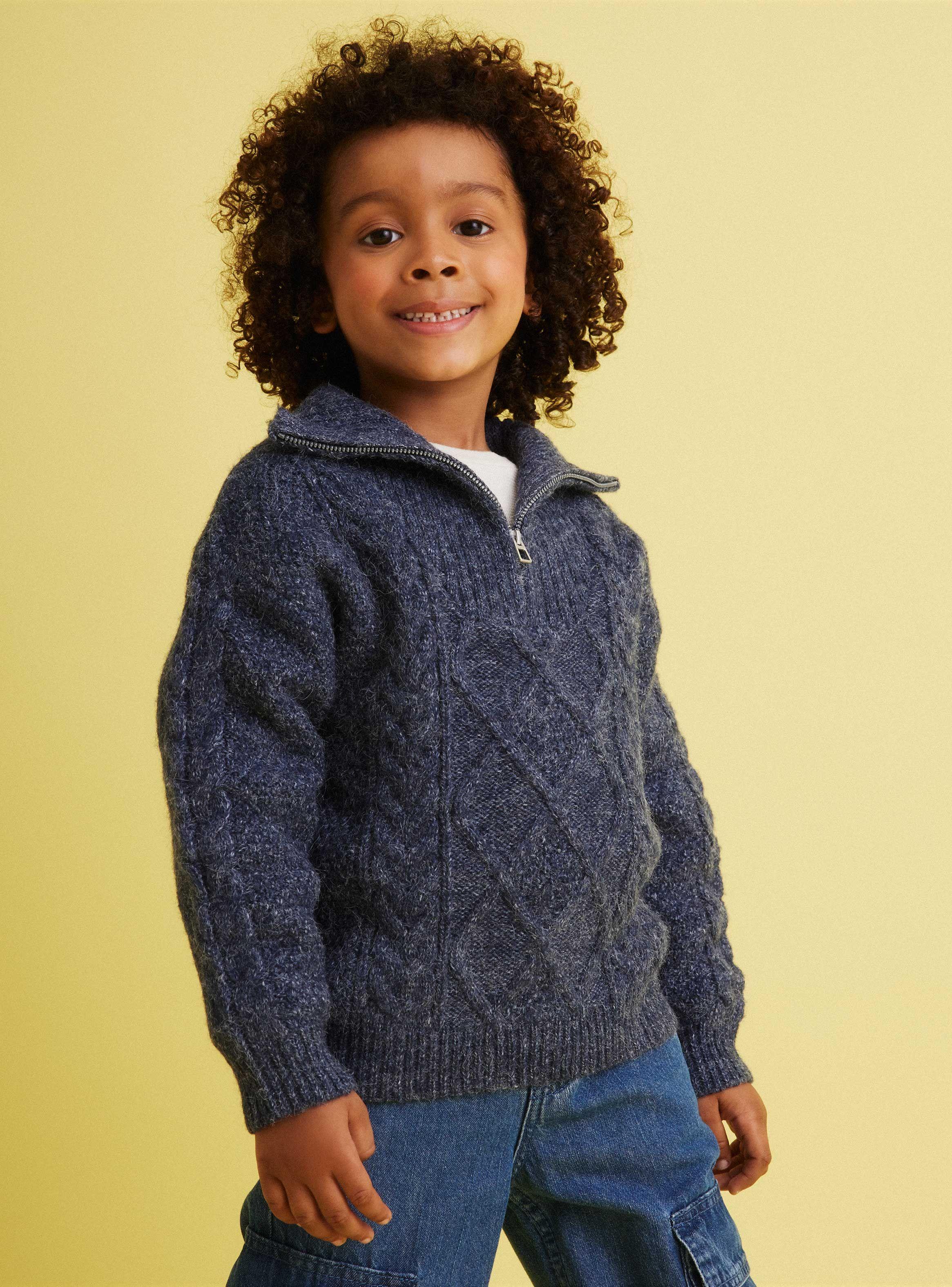 Sweater Trenzado Cuello Alto Con Cierre-0