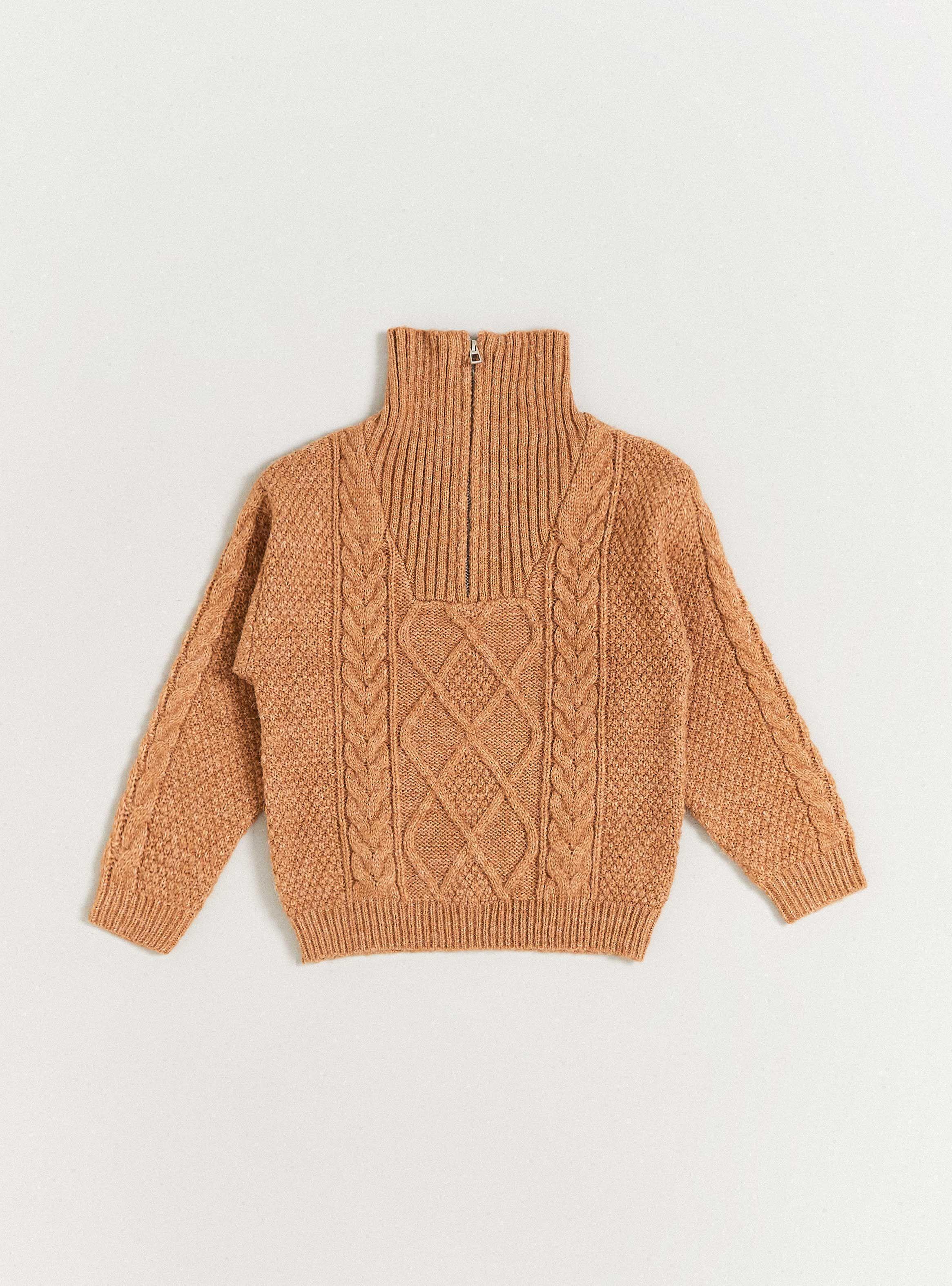 Sweater Trenzado Cuello Alto Con Cierre-2