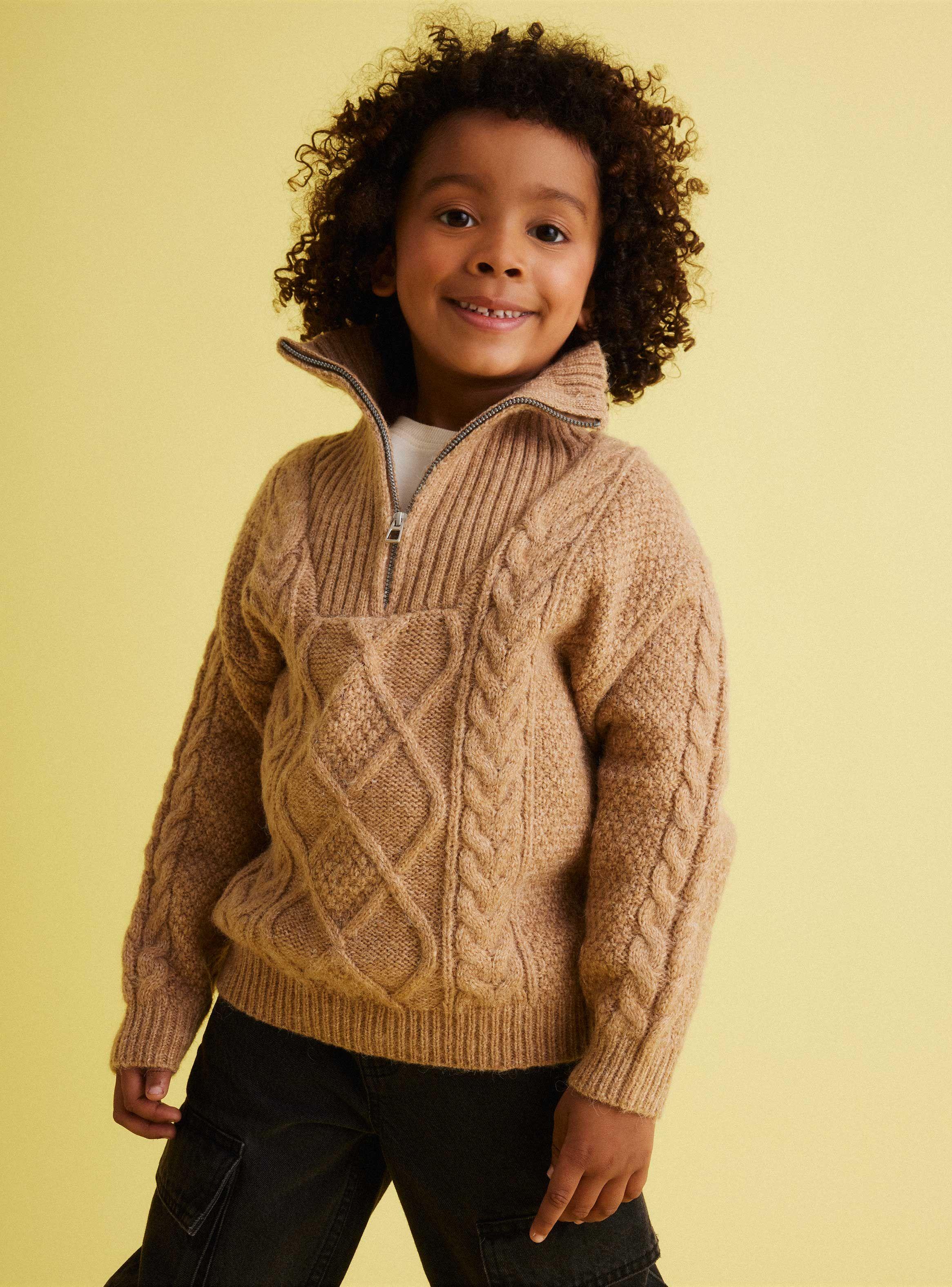 Sweater Trenzado Cuello Alto Con Cierre-0