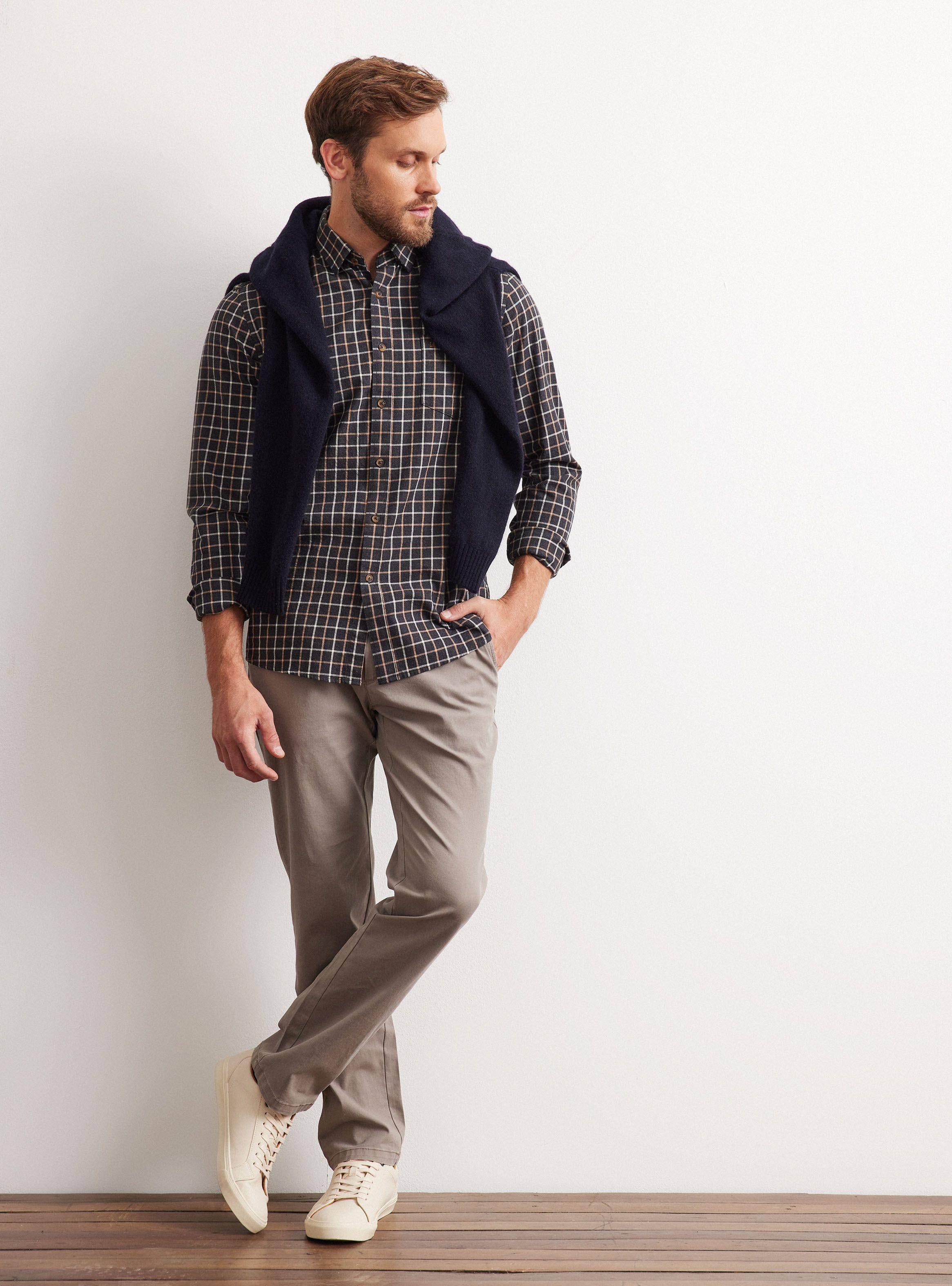 Camisa de Vestir Cotton Lino Spandex Cuadros-4