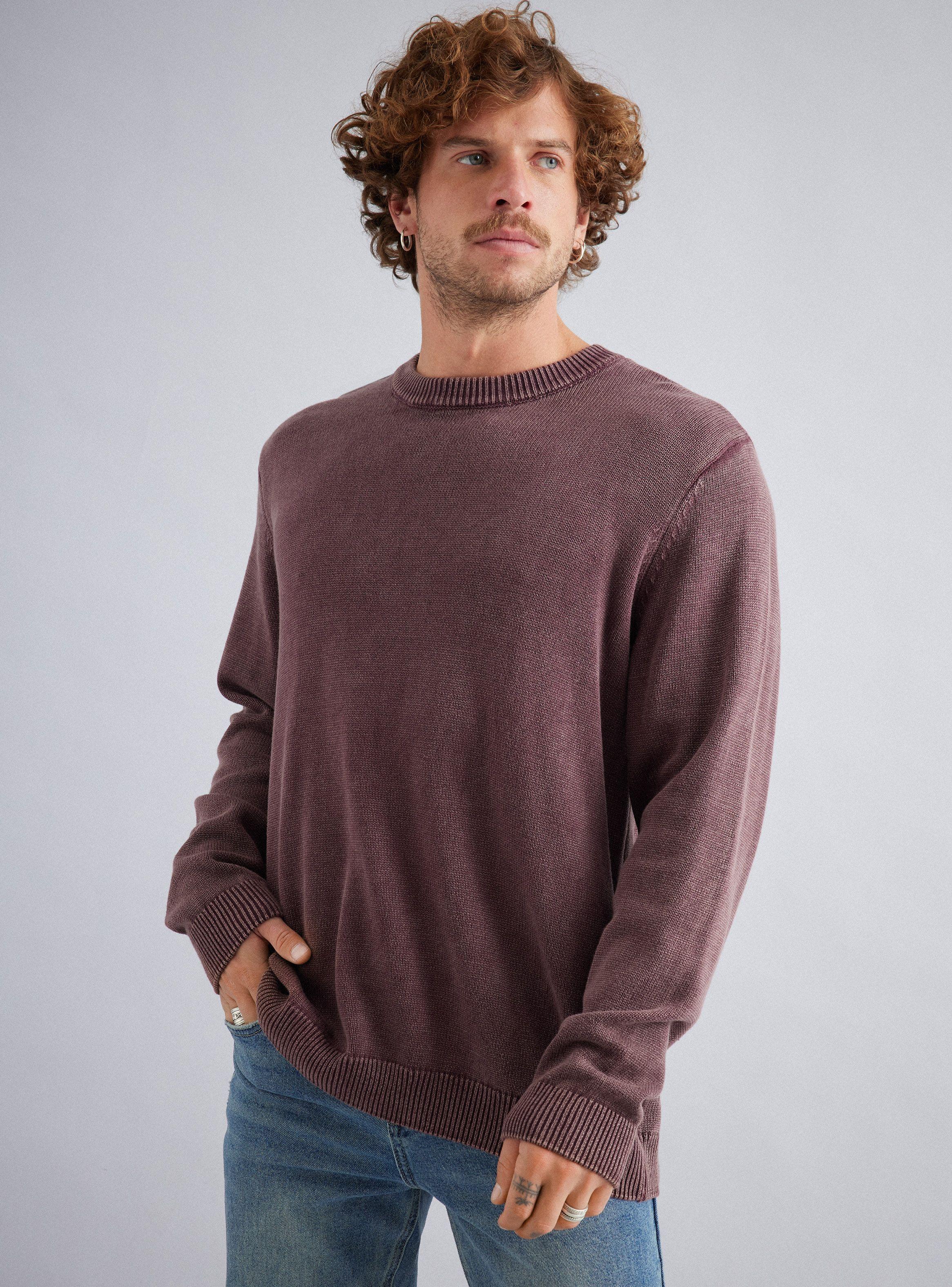 Sweater Liso Lavado Cuello Redondo Acid Wash-0