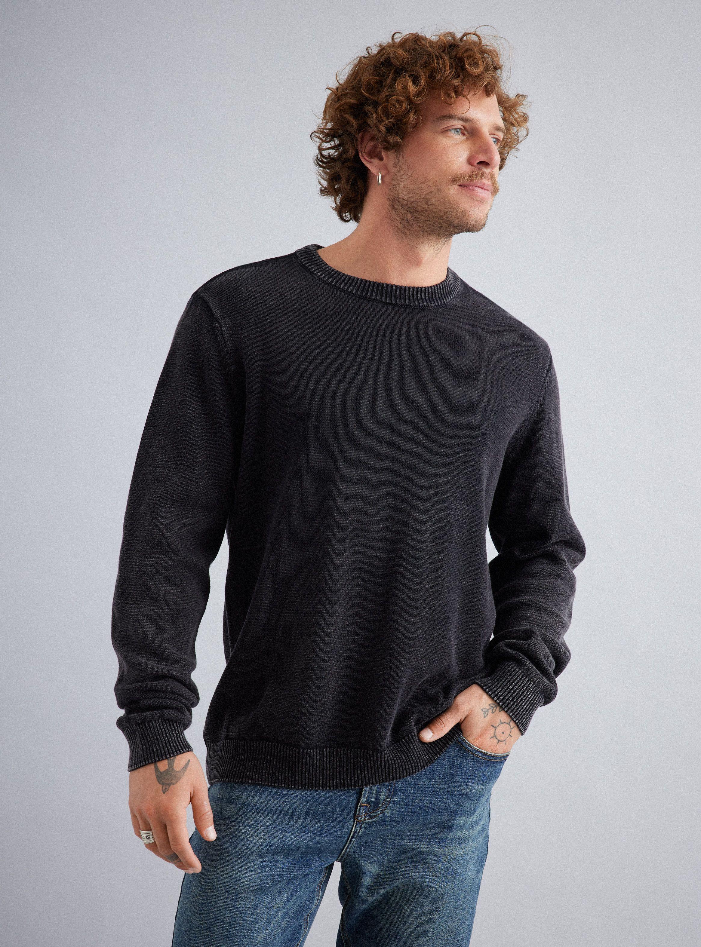 Sweater Liso Lavado Cuello Redondo Acid Wash-0