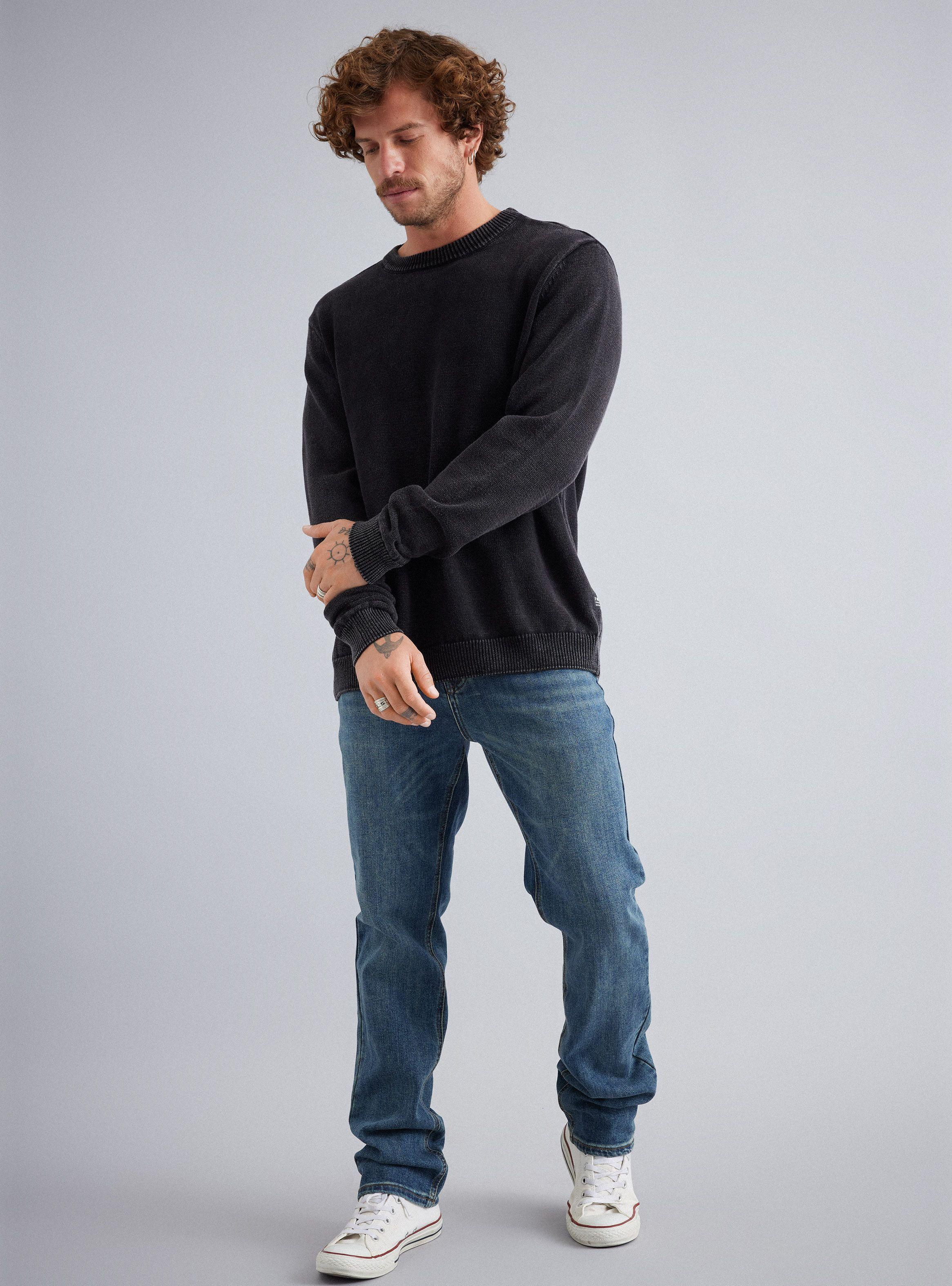 Sweater Liso Lavado Cuello Redondo Acid Wash-4