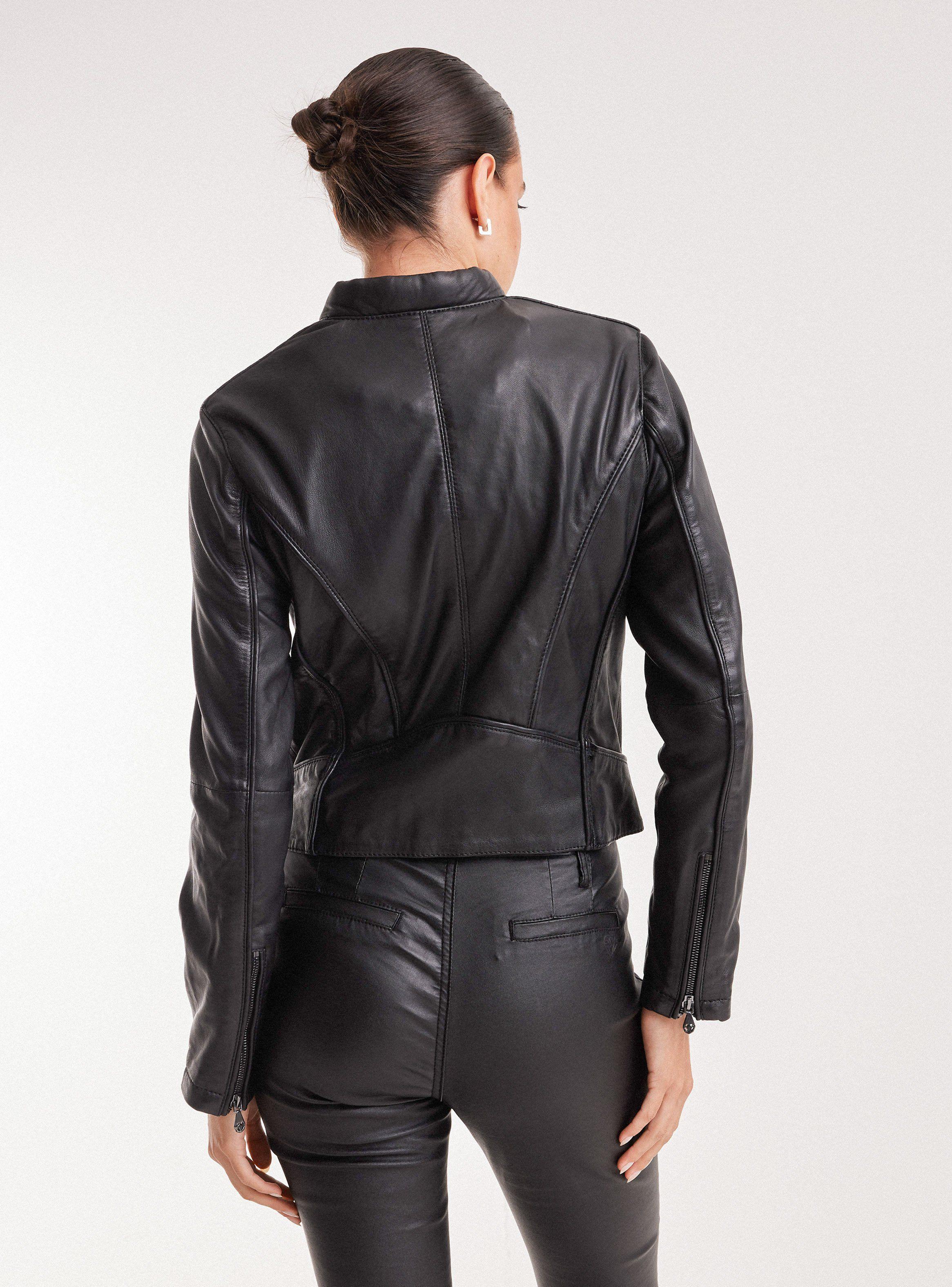 Chaqueta Biker Cuero Cuello Mao-3
