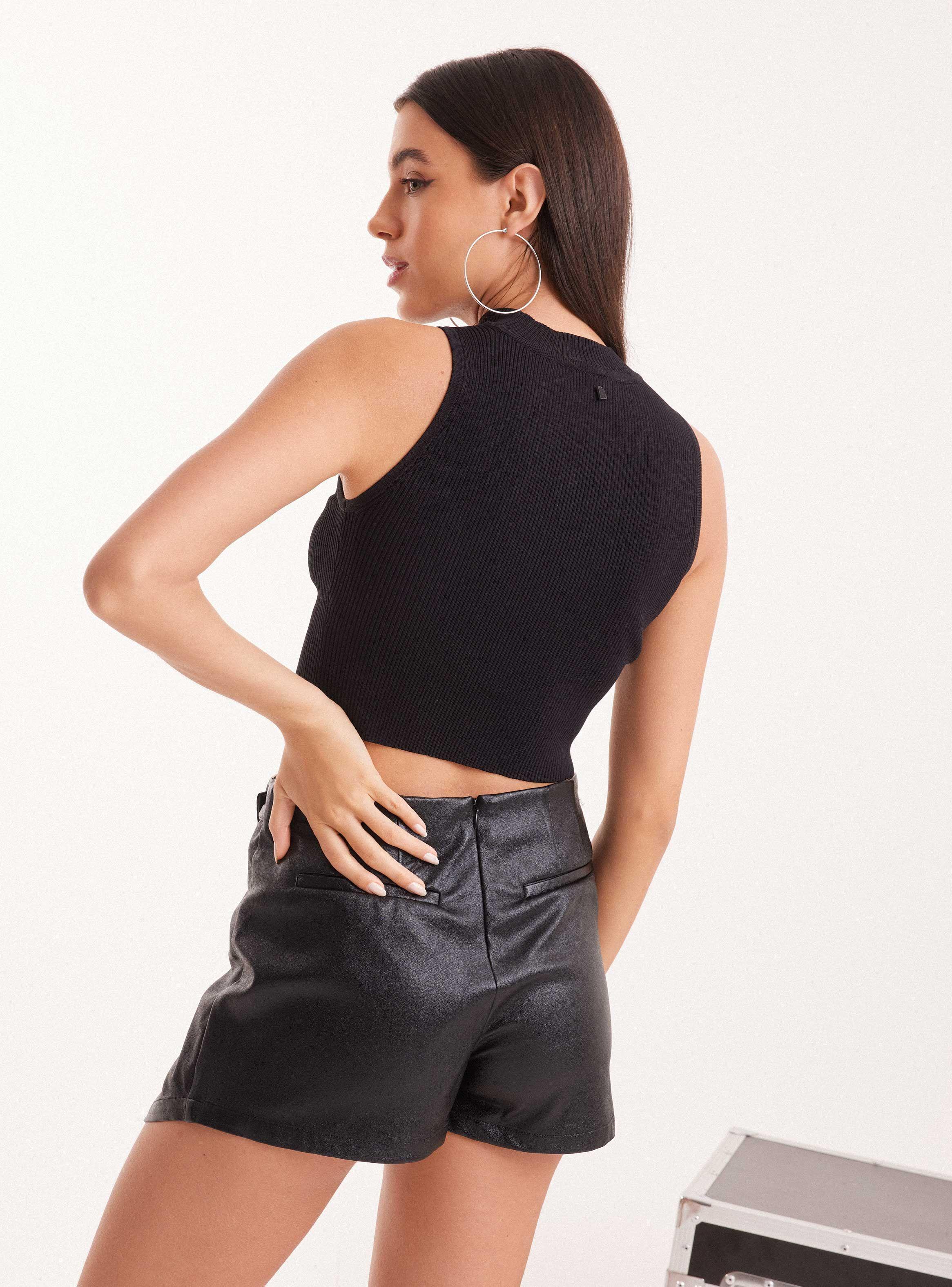 Falda Skort Brillante con Ojetillos y Hebilla-1