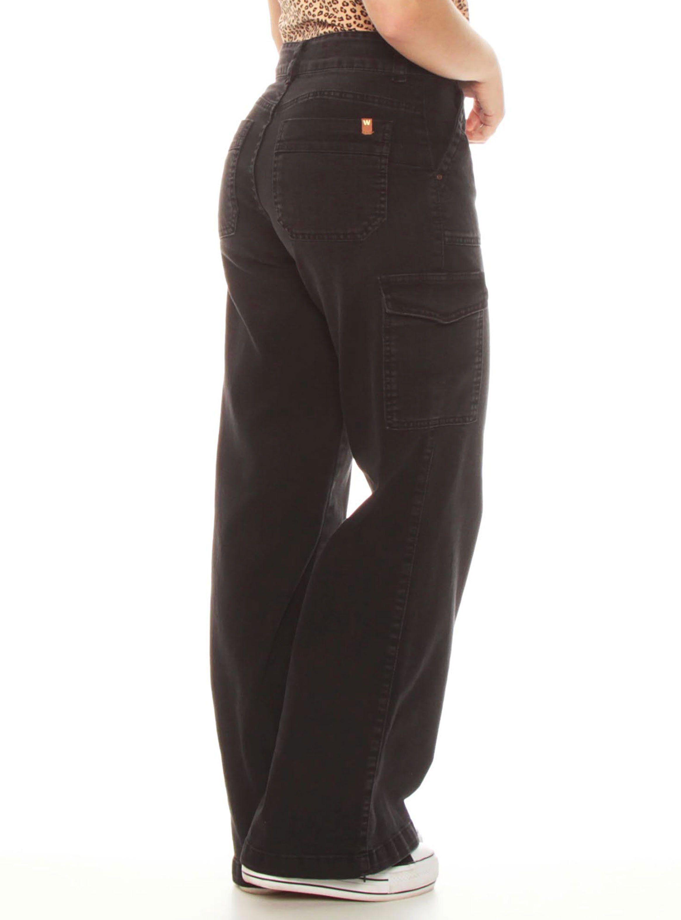 Jeans Palazzo Estilo Cargo Tiro Medio Pretina-1