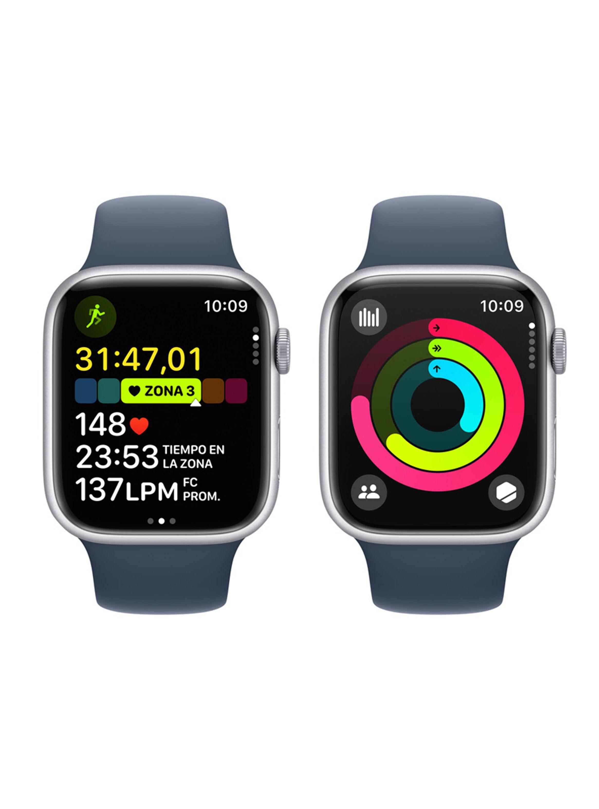 Apple Watch Series 9 GPS 45mm Caja Aluminio Color Plata y Correa Deportiva Azul Talla M/L-7
